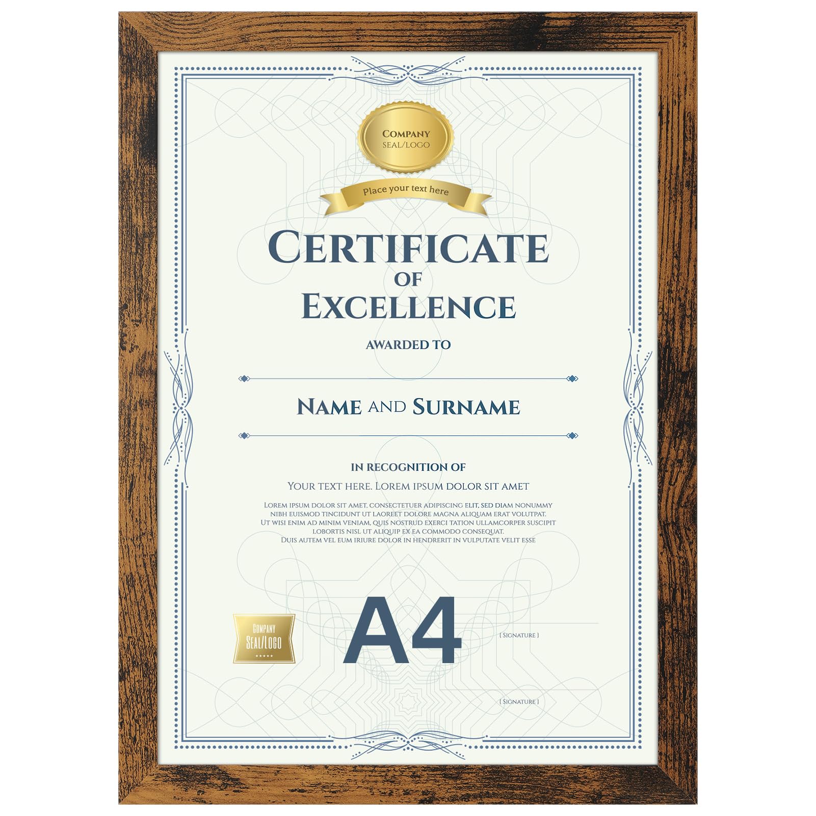 Vasemouh Brown A4 Photo Frame, Vintage MDF Wooden Picture Frame for Living Room, Bedroom and Office, Wall or Tabletop Display, Vertical or Horizontal, Single