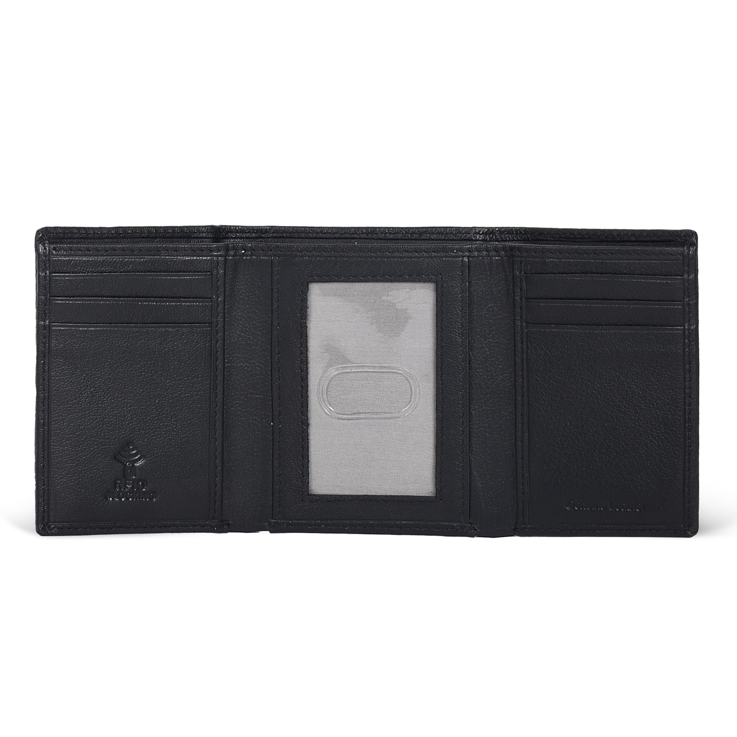 Handcrafted RFID Leather Wallet For Men, Sleek Trifold Front Pocket Wallet with 2 ID & 9 Cards Slots (01 Black nappa NM)
