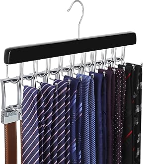 TOPIA HANGER 20 Hooks 2 in 1 Belt Tie Hanger for Closet Max 30 Belts with 30 Ties Capacity, Belt Tie Racks Wooden Hanger for Closet Organizer Storage “U” Fit for Belt and “一” Fit for Tie - CT47B