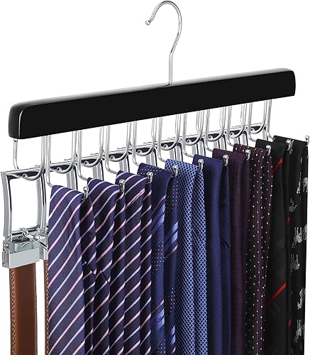 TOPIA HANGER CT47B - Percha para cinturón 2 en 1, organizador de madera "U" apto para cinturón y cinturón para organizador y almacenamiento de