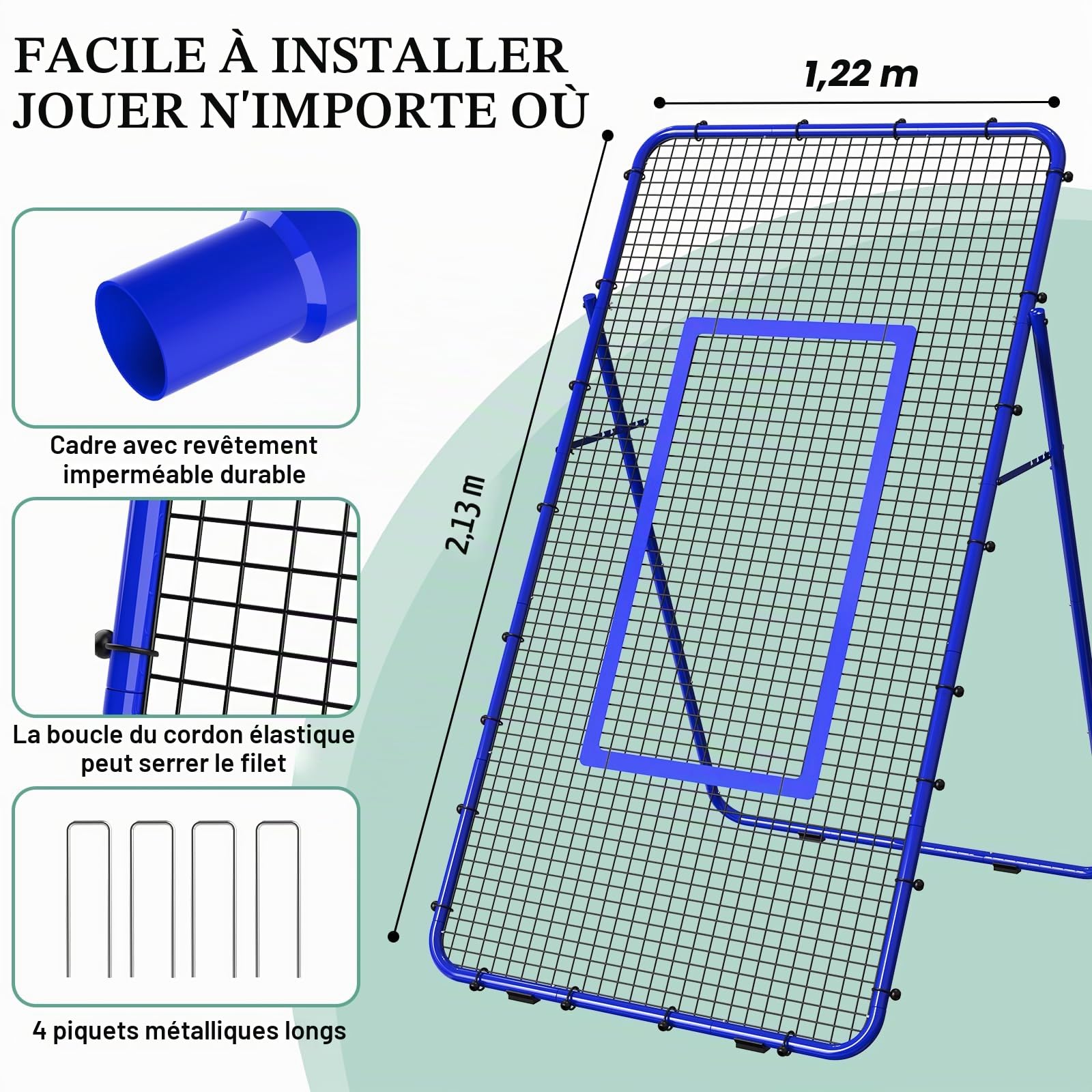 Filet de Rebond Volley-Ball Football 2,1 x 1,2 m réglable Portable pour Enfants Adolescents
