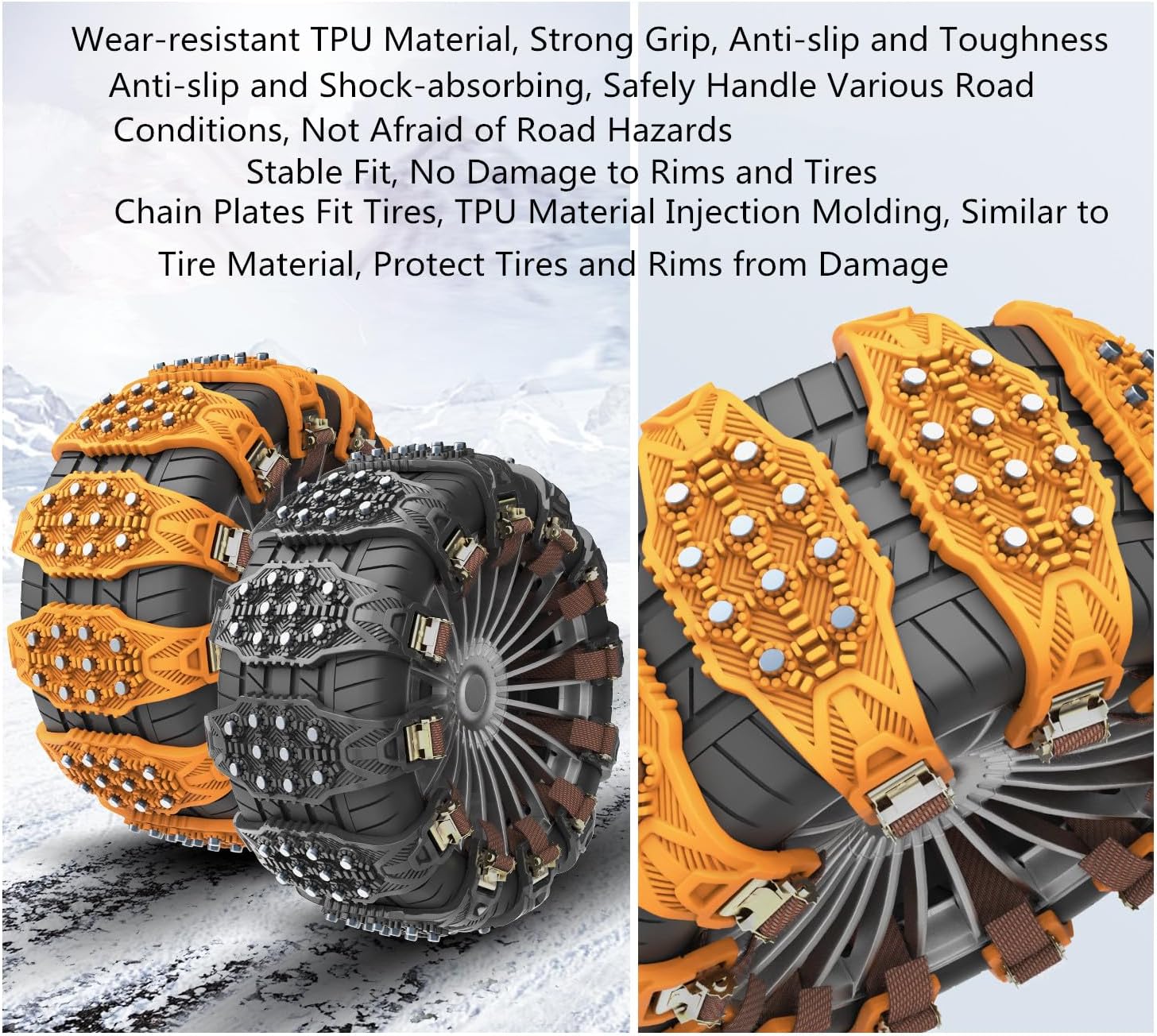 Snow Chains - 1-Minute Quick Installation Heavy-Duty Emergency Anti-Skid Chains, Compatible with Car & SUV Tires (215/225/235/245/255/265/275-Sizes) (Black - 32 Pieces - For Four Wheels, 32)