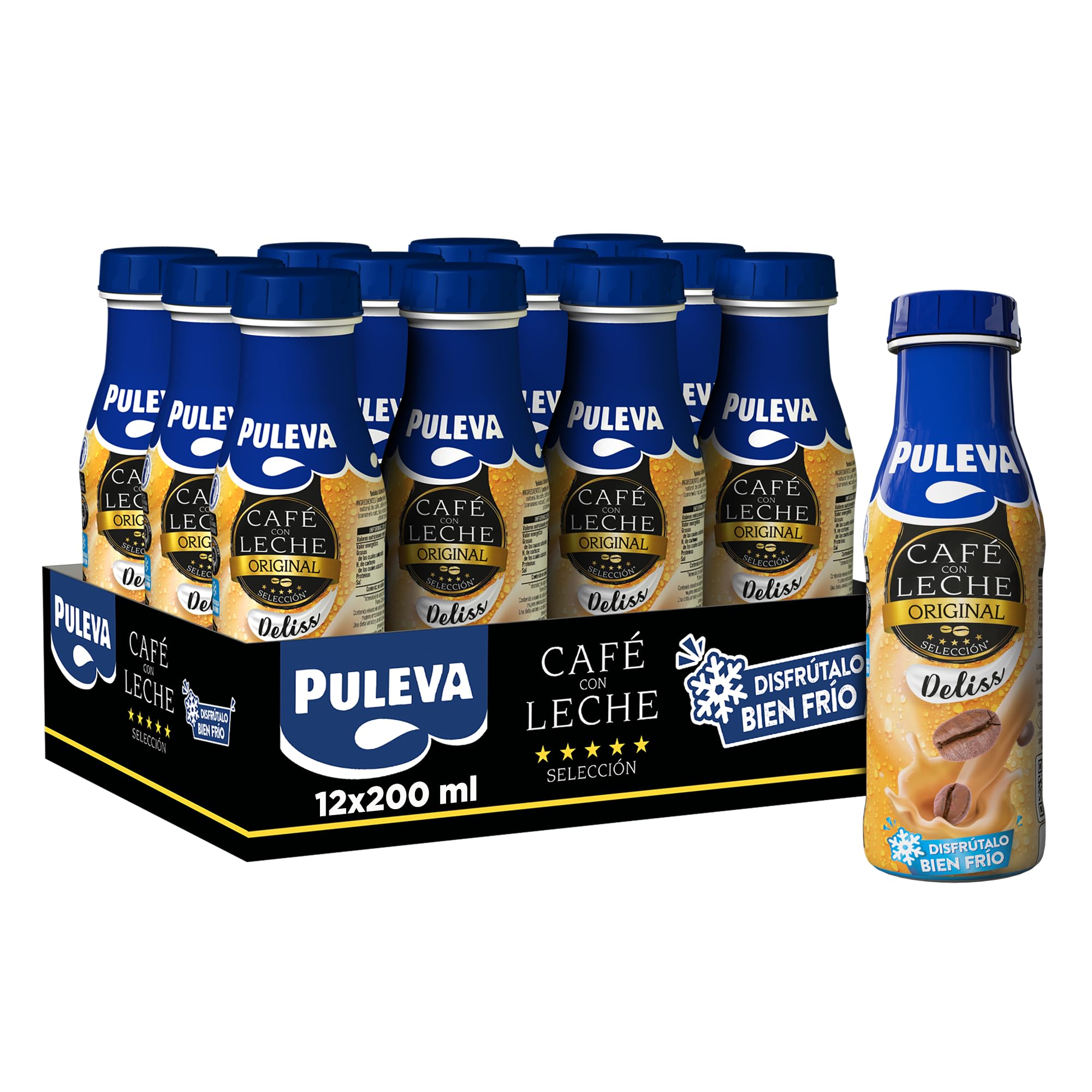Puleva Café con Leche, Original Deliss, Café Preparado para llevar, Sin Gluten - Pack 12x240ml
