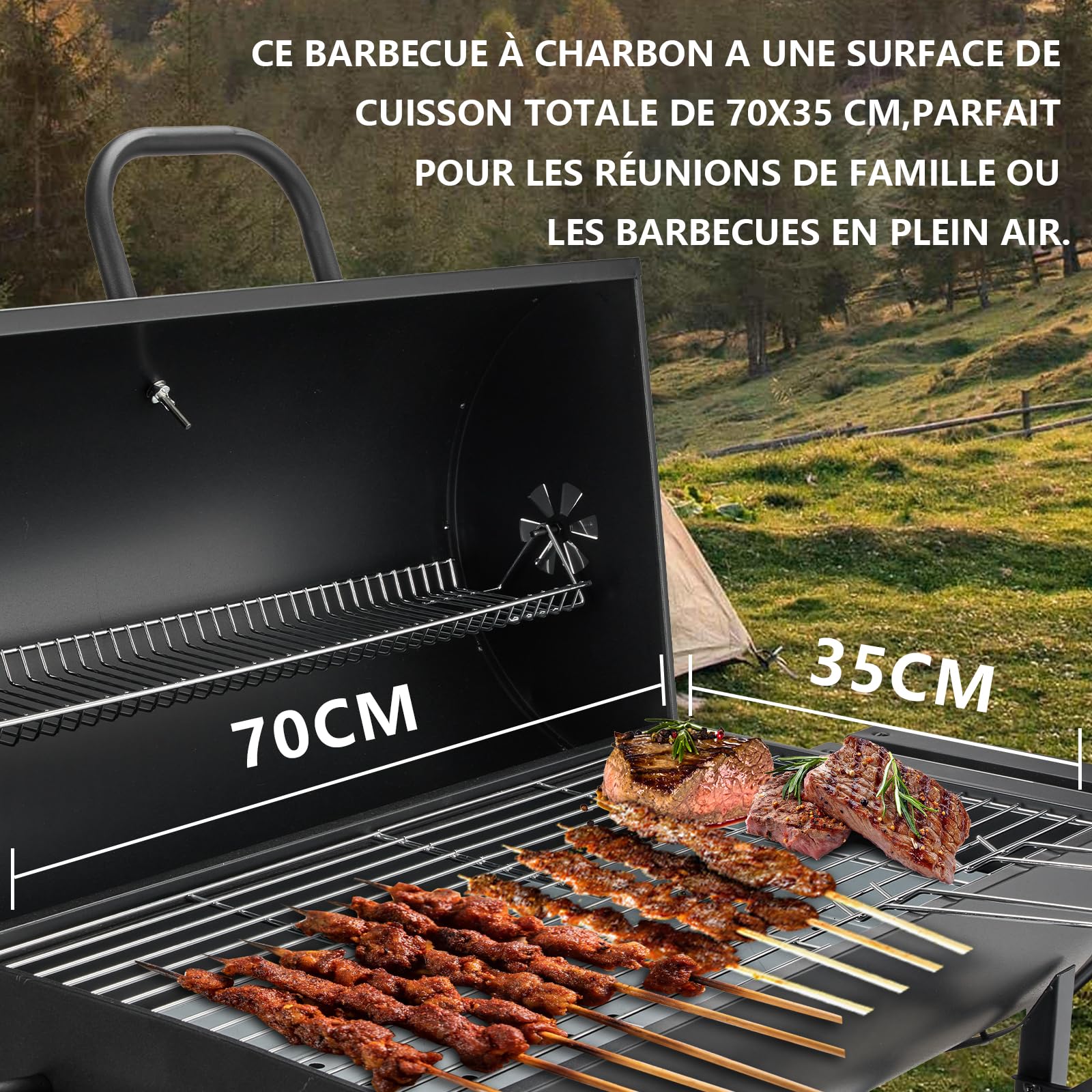 TEENO Chariot à Barbecue de Bois,Grill XXL à Charbon avec Couvercle, Thermomètre,Tiroir à Cendres,Gants anti-brûlures, Évent Réglable,Grand Barbecue au Charbon de Bois (Basic) | Thermomètre,Tiroir à Cendres,Gants anti-brûlures, Évent Réglable,Grand Barbec