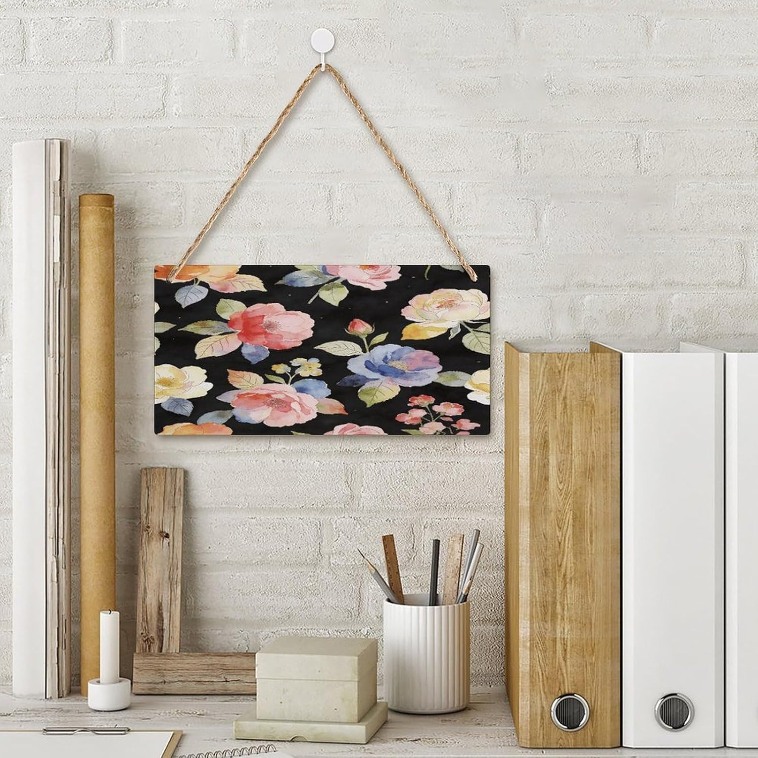 The Flower Banquet Hanging Wood Sign Wooden Slices Banners with Ropes Personalized Rectangle Decorative Wooden Plaque Sign Wall Art for Garden Yard Home Farmhouse 9.8"x4.9" image 3
