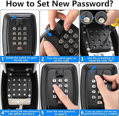 Miniatura 5 de Cididu Caja de bloqueo de llave para exterior, caja de seguridad impermeable con combinación de botón de 12 dígitos y grillete extraíble, caja de