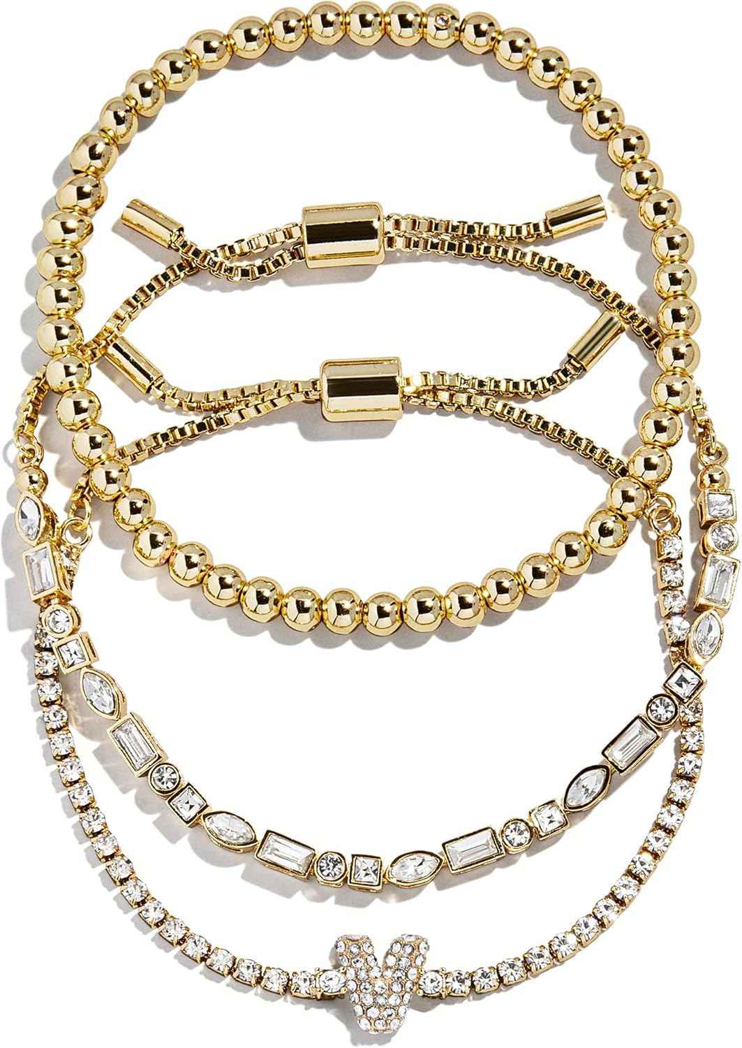 BaubleBar Three Bracelet Gift Set for Women, Gold-Plated Initial Beaded Bracelets, Fashion Jewelry, Personalized & Trendy Gift, Fashion Jewelry Set