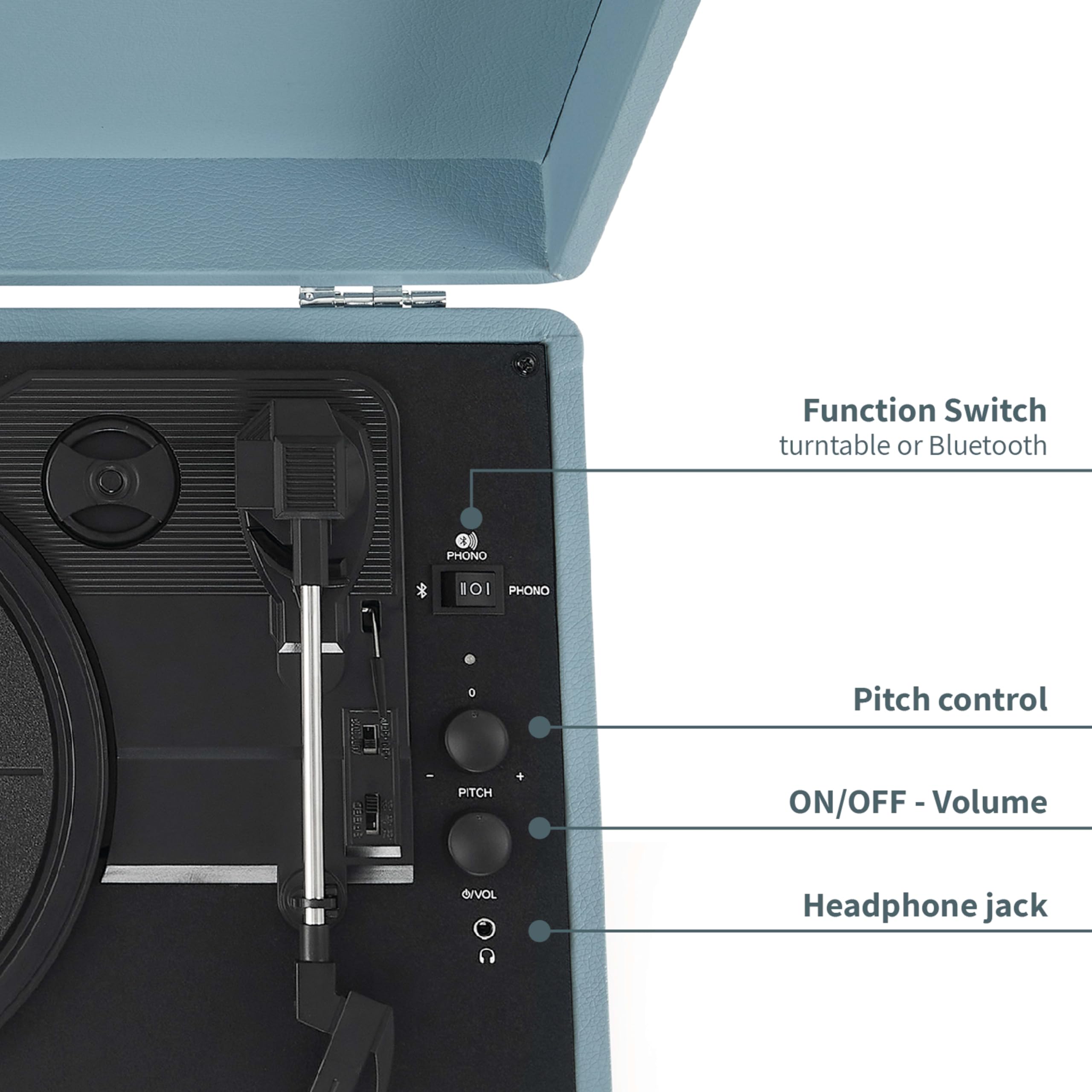 Crosley Cruiser Plus - Giradischi portatile Bluetooth, lettore vinile valigia a 3 velocità, giradischi per la casa per dischi in vinile, altoparlanti stereo integrati, ricevitore Bluetooth, ingresso