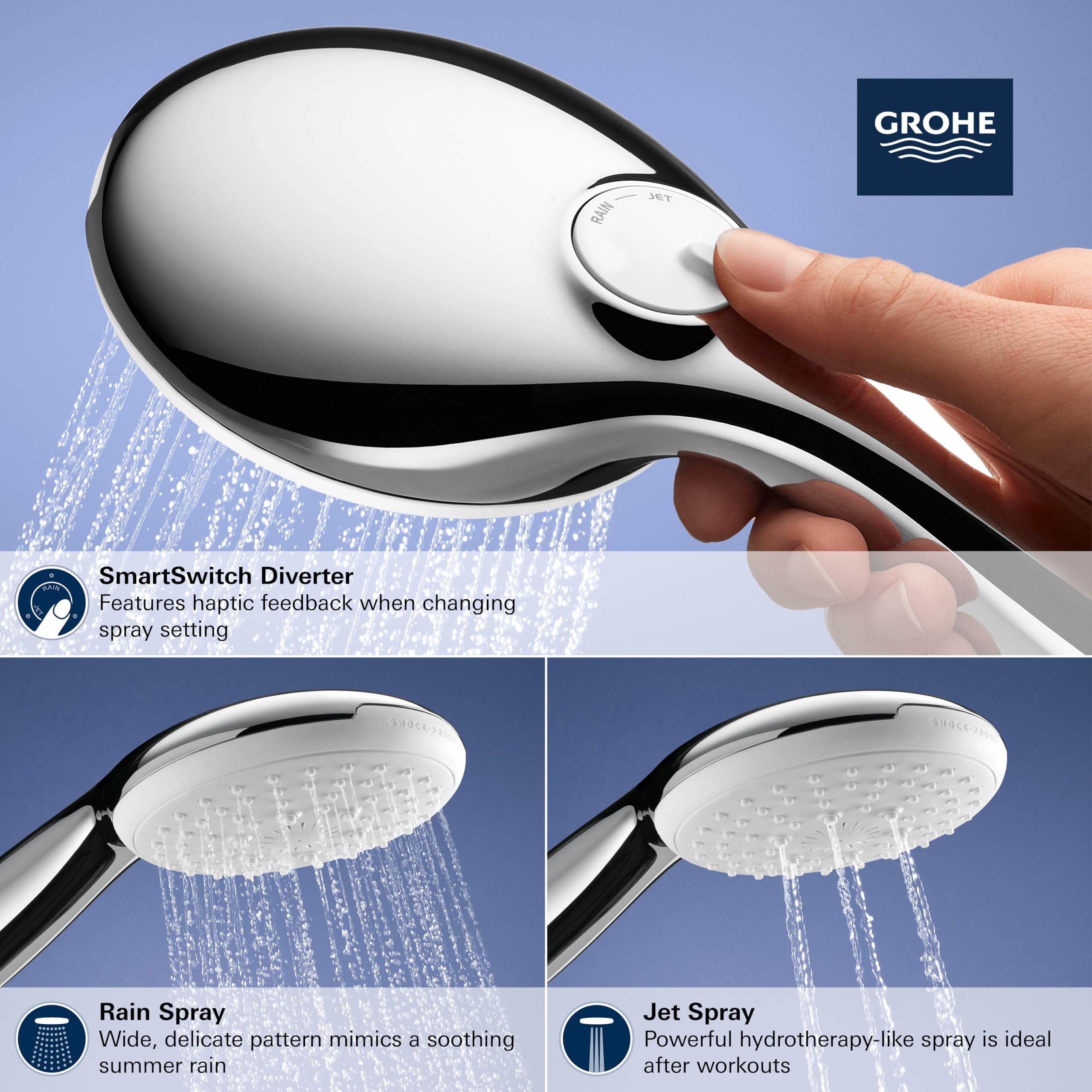 新品！GROHE TEMPesta 130シャワーヘッドドイツ製 GROHE 267612432 Tempesta 24-Inch Shower Rail Set, 3-Spray, Round