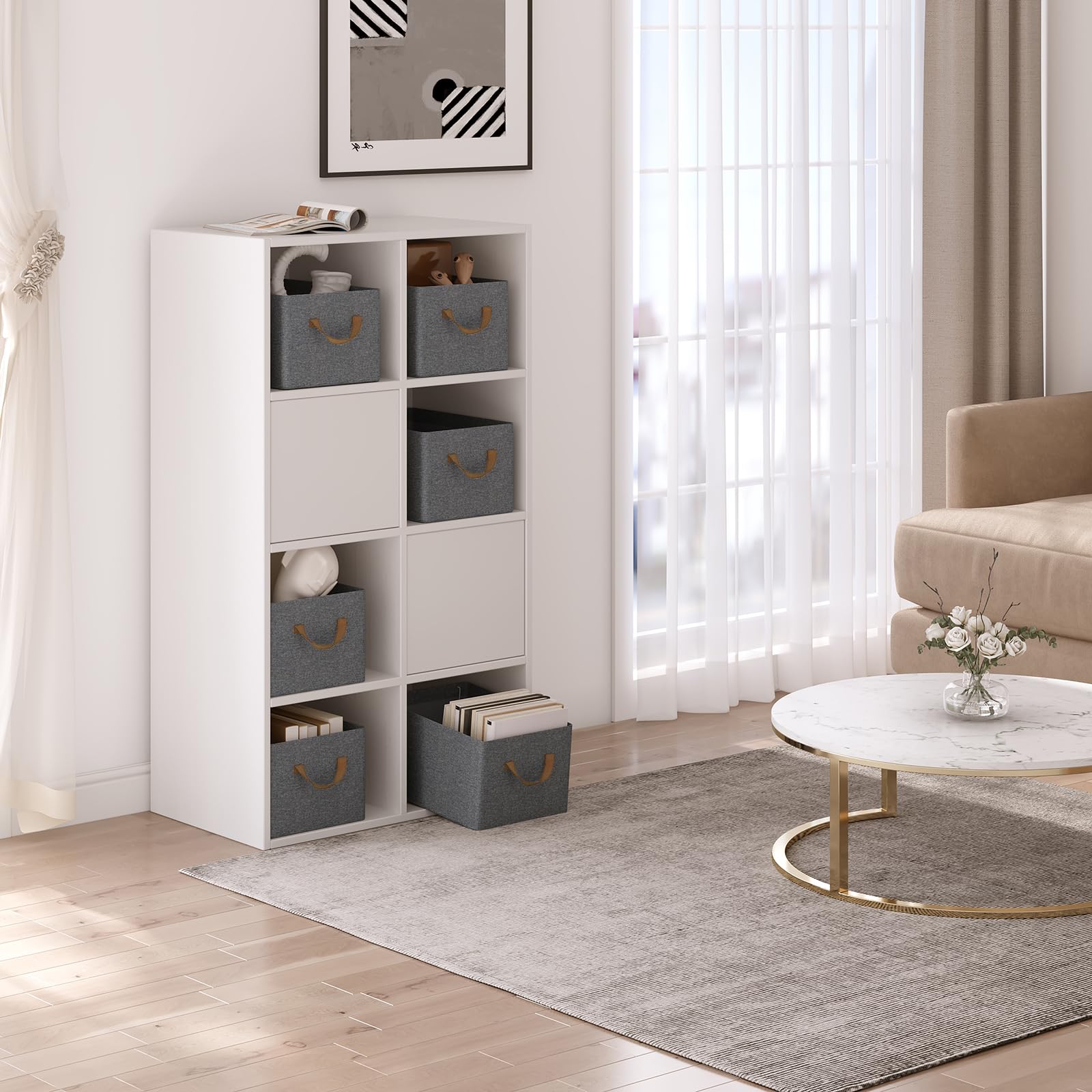 WOLTU Faltbare Aufbewahrungsboxen 10 Stück, mit Griffen, Grau, 47x28x20cm | aus Polyesterstoff, für Schlafzimmer, Arbeitszimmer, Wohnzimmer, für Kleidung Spielzeug, Organizer Box mit Griffen, faltbar,