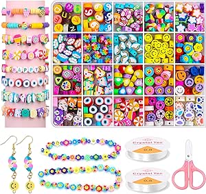 403 Stück Perlen Set Zum Auffädeln - Polymer Clay Beads Mit 120+ Mustern Für Kinder
