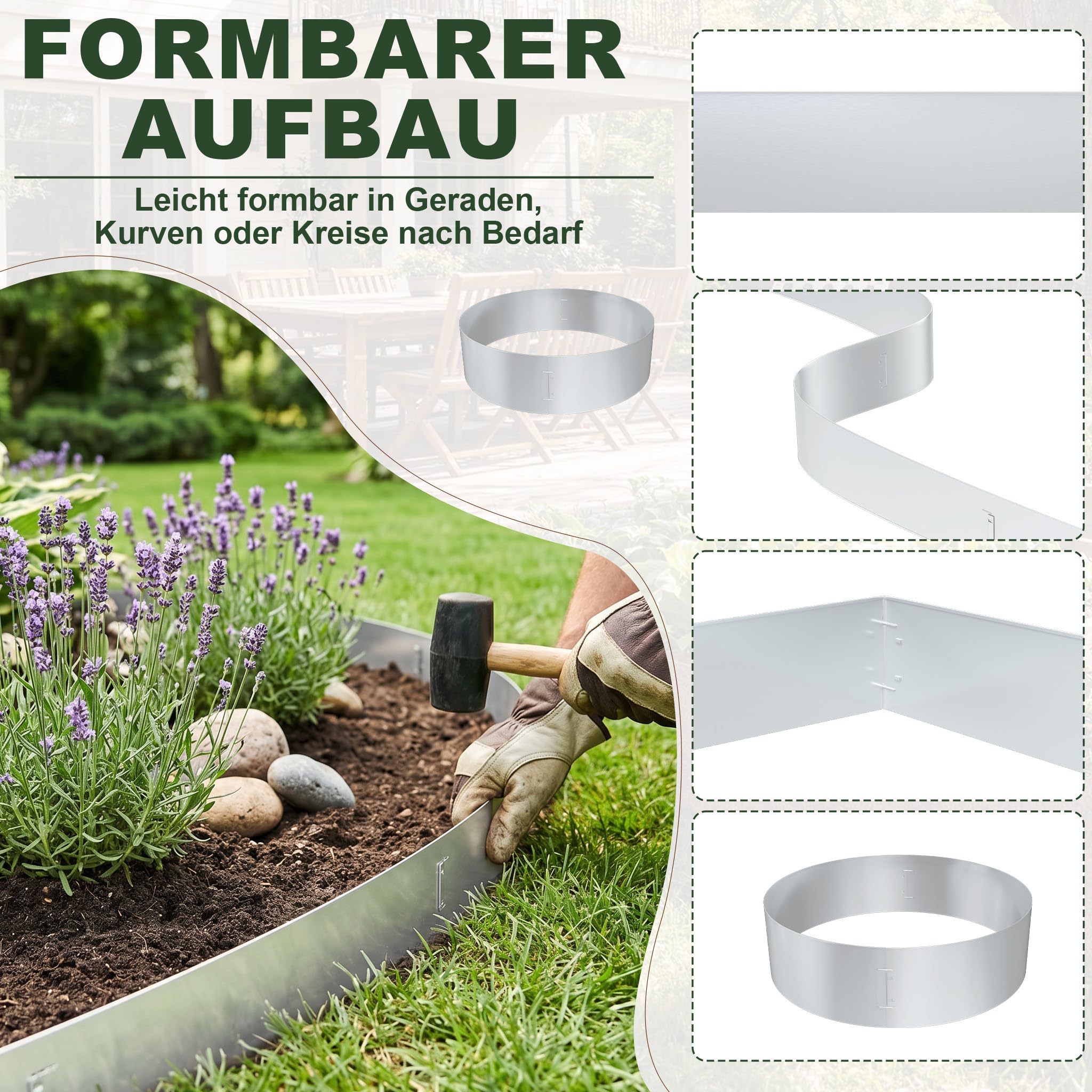 Froadp 20m Bordi da Giardino per Prato Flessibile Aiuola Bordo Regolabile in Metallo Zincato Rialzati per Piante Erbe Vegetali Crescita Floreale(100x18cm)