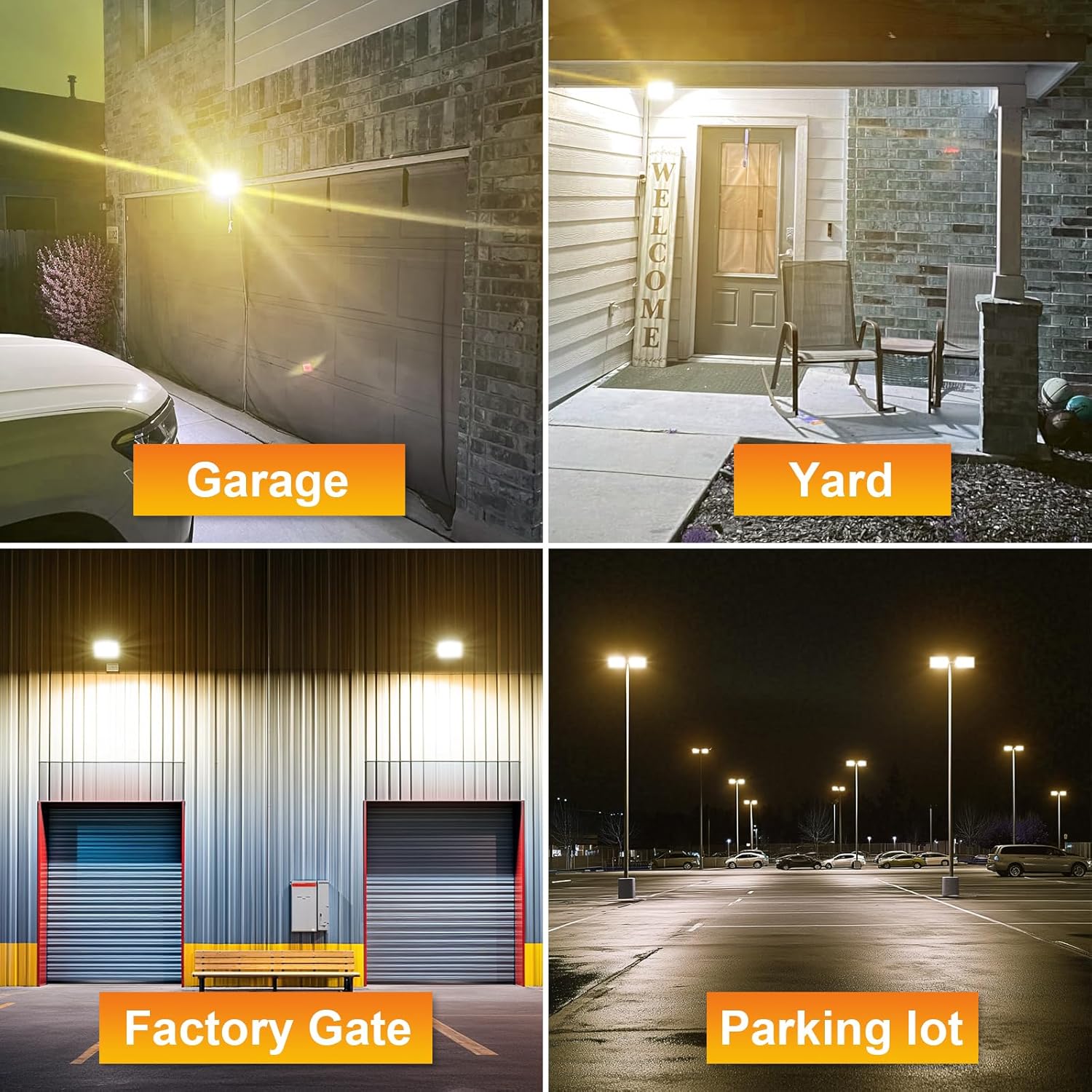 Willpower 2PCS Outdoor LED Floodlights 200W 20000LM, Flood Lights with Plug, LED Security Lights 3000K Warm White Job Site Work Lamp IP66 Waterproof for Garden Garage Yard Lawn Court Workshop Patio