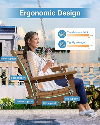 Miniatura 2 de YEFU Columpio colgante para porche al aire libre banco de columpio de patio de 2 asientos, silla con columpios para todo tipo de clima con cadenas