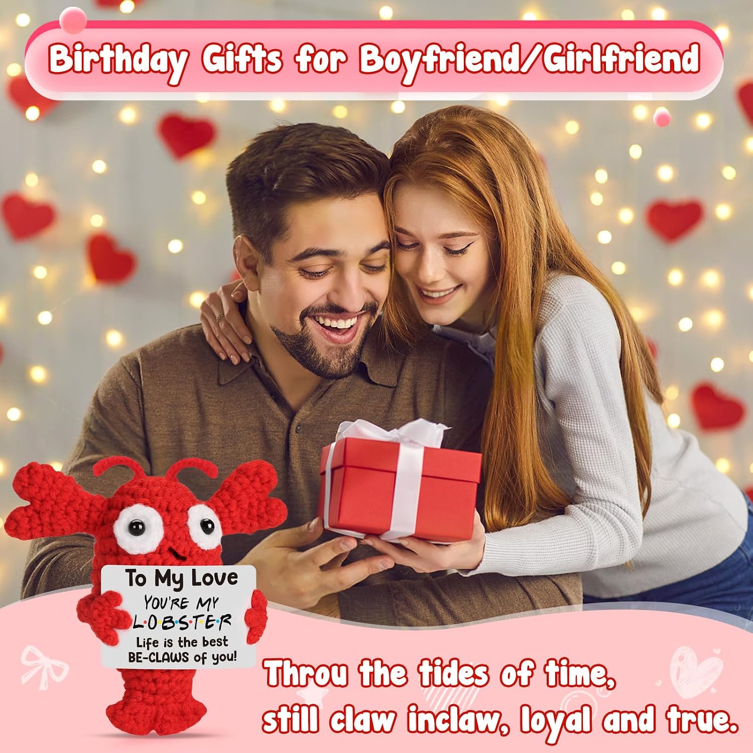 Funny Fathers Day Crochet Lobster Gifts for Husband Boyfriend - Ideal from Wife - I Love You Gift for Her Him Grilfriend Couples, Valentines Day Present for Women Men