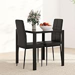 HOMCOM Dining Table Set for 2, 3-Piece Rectangular Glass Kitchen Table and Chairs with Metal Frame and Faux Leather Upholstery for Dining Room, Living Room, Black