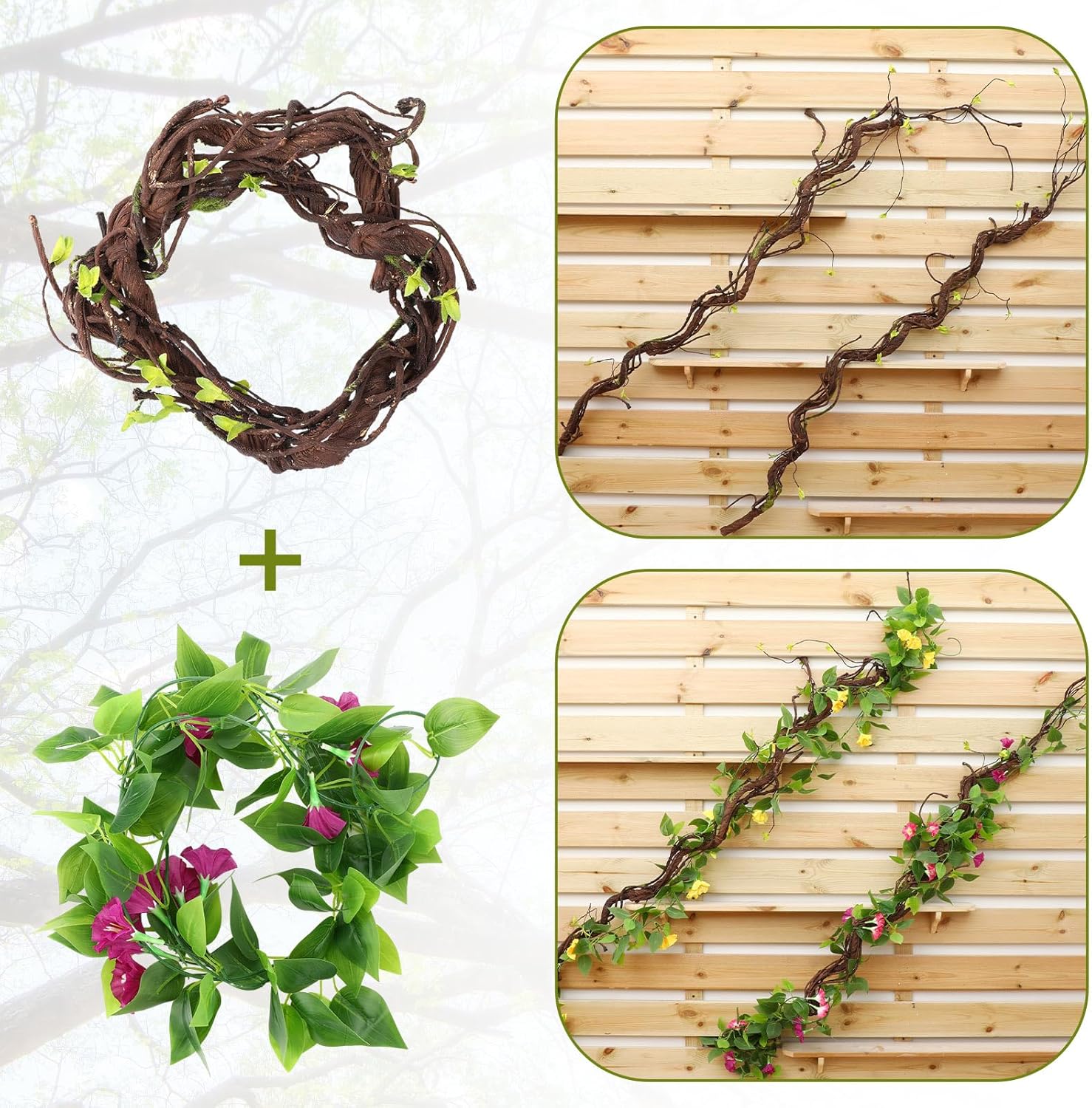 Giegxin 2 Pcs 63 inch Bendable Wall Hanging Tree Branches Artificial Tree Twigs Fake Plants Trunk Garland with Green Leaves for 3D Indoor Outdoor Wedding Garden Home Christmas Decor