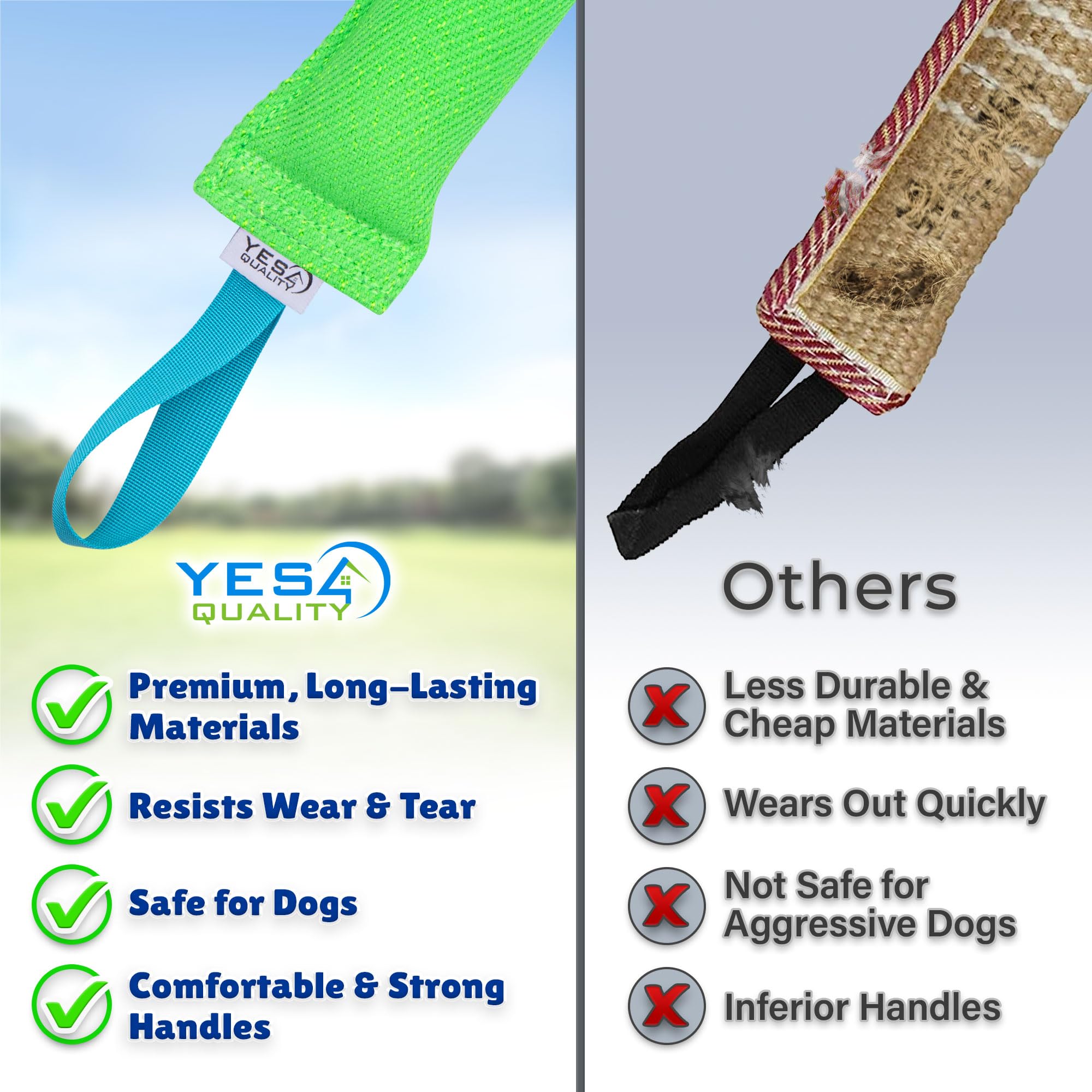 YES4QUALITY Dog Bite Tug Toy, 30x9cm, Green, Durable Pull Toy with 2 Strong Handles - Image 4