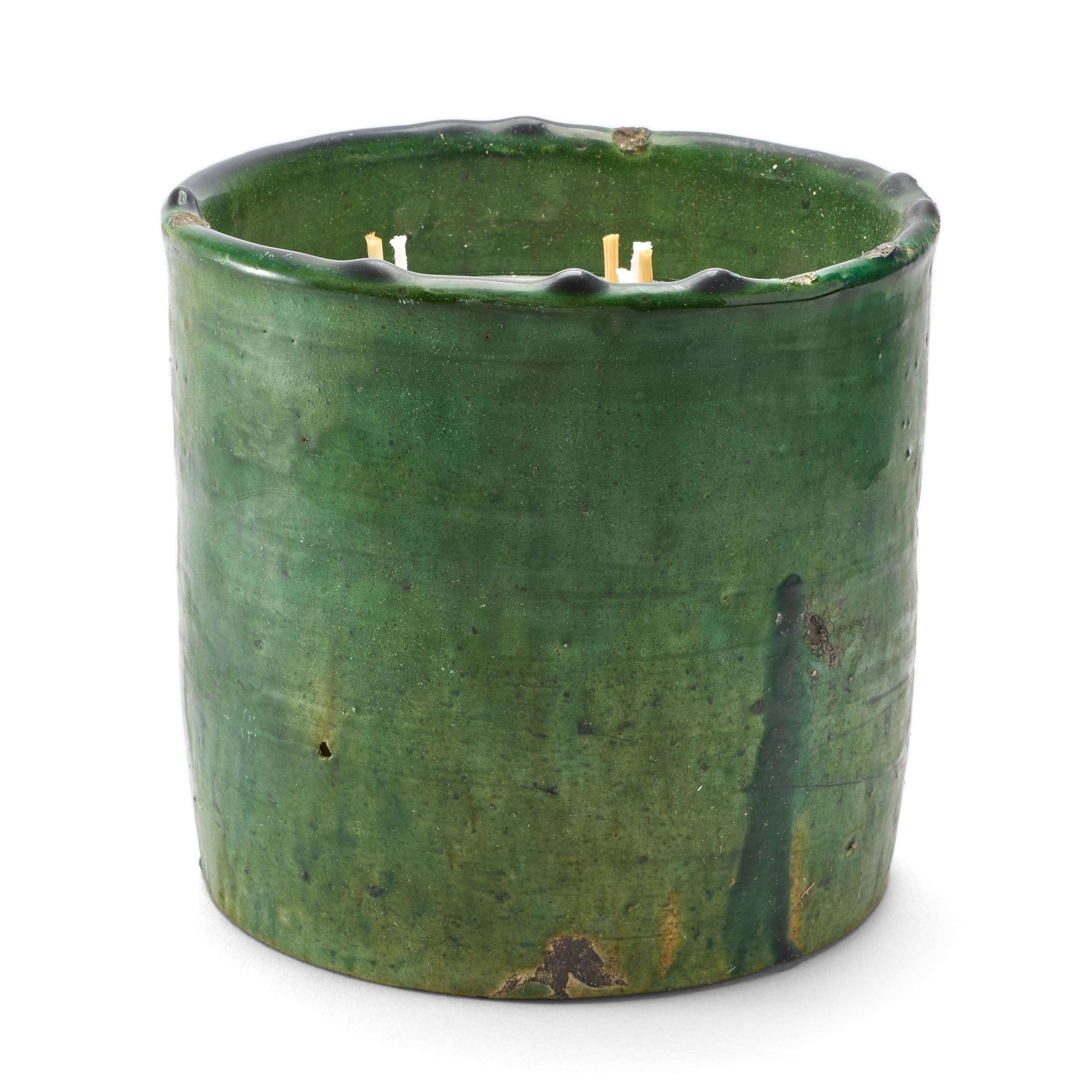 Vanilla Blanc London - Tamgroud Candle Green - Oriental - Handmade Duotone Terracotta Cylinder in Green - Premium Vegetable Wax Blend with 100% Cotton 3 Wick Candle - 1680g