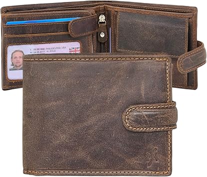 STARHIDE Mens RFID Blocking Real Disressed Hunter Leather Passcase Wallet With ID Window and Coin Pocket Purse1213 Brown