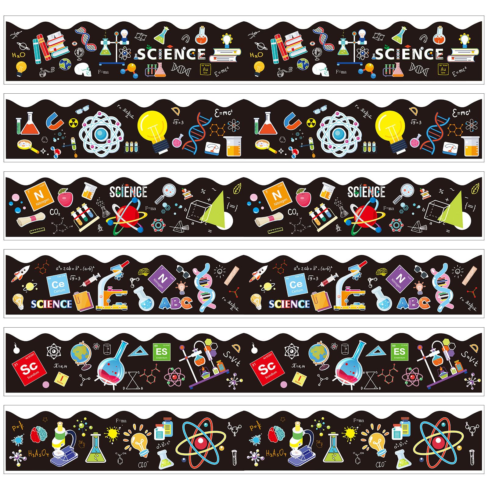 Geyee 84 Pieces 83 Feet Classroom Bulletin Board Borders Scalloped Rainbow Bulletin Board Trim Adhesive Decorations Colorful for Chalkboard, 6 Designs
