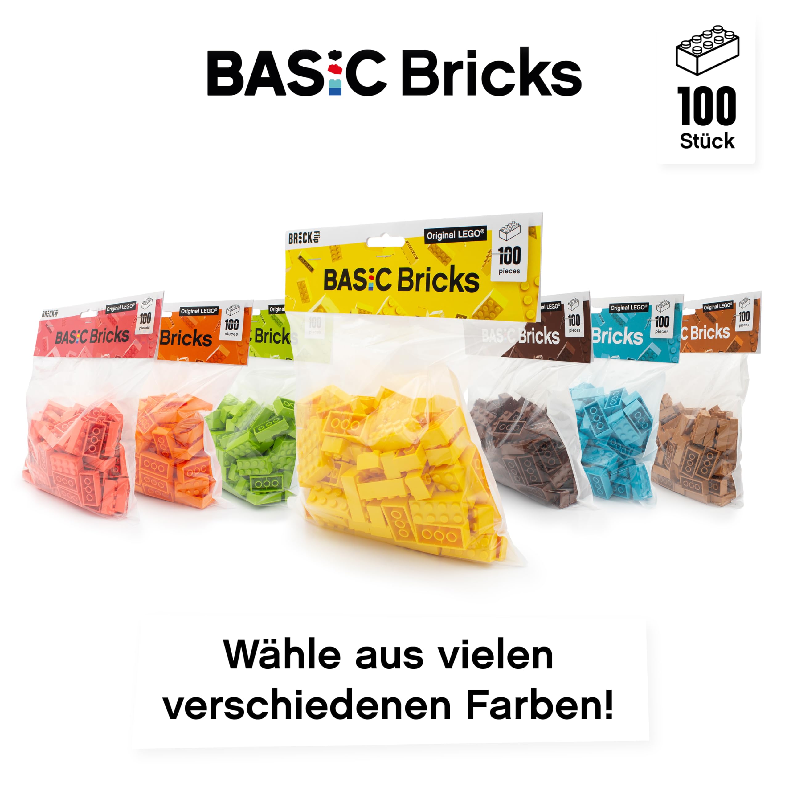 Lego 2x4 Piedras clásicas, 100 unidades – bloques de construcción individuales en paquete grande, para placa y caja Lego, juego de principiantes, ladrillos básicos (3001) (amarillo)