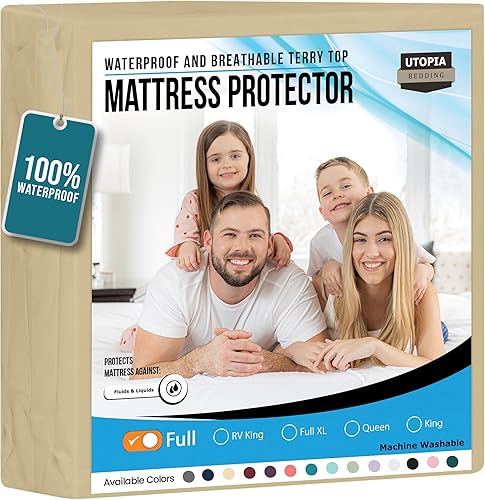 Utopia Bedding Protector de colchón impermeable tamaño matrimonial, funda de colchón de rizo premium de 200 GSM, transpirable, estilo ajustado con