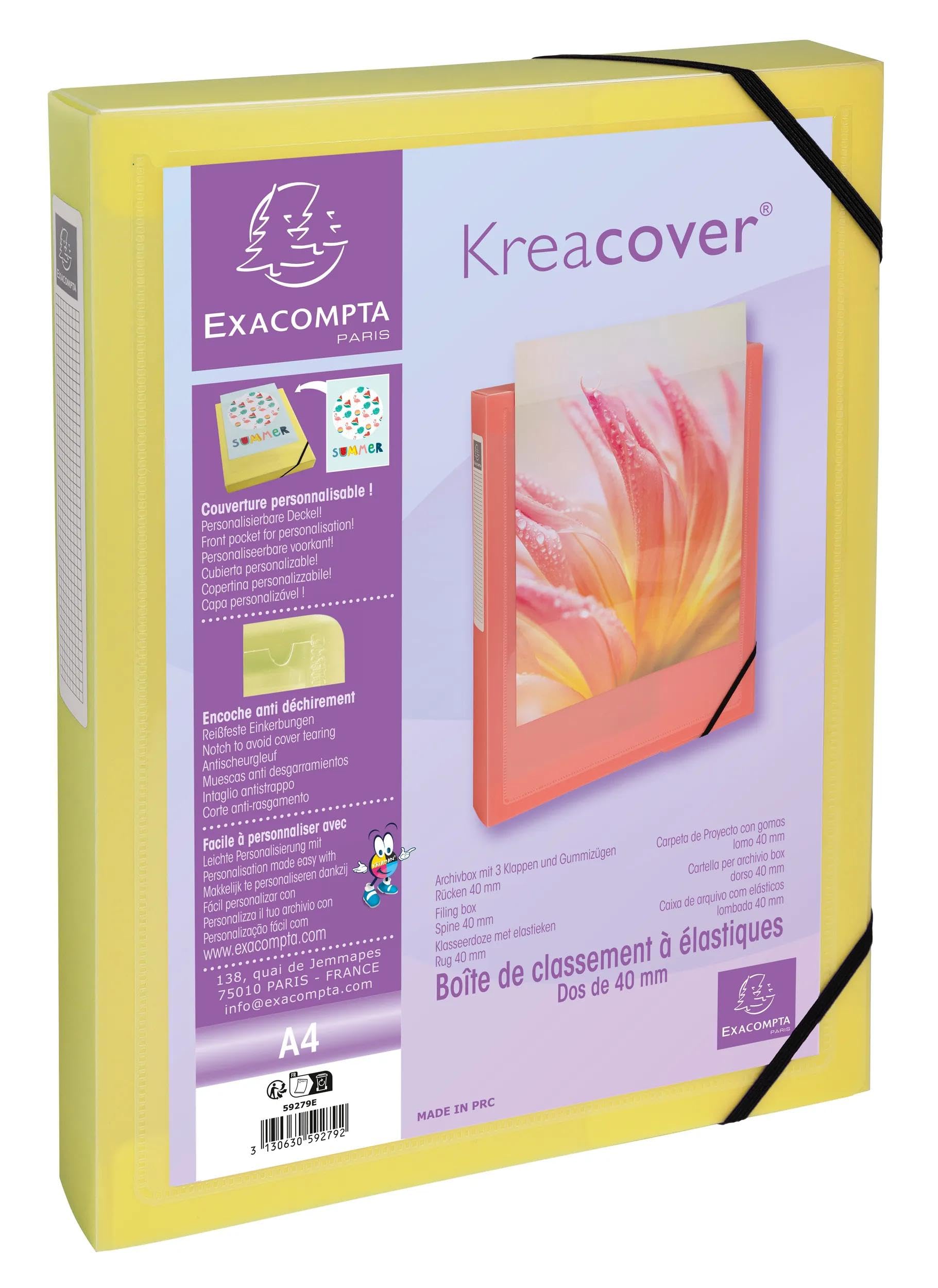 Exacompta - Réf. 59279E - 5 boites de classement avec élastiques Kreacover Pastel - en polypropylène - dos 4 cm - dimensions 25 x 33 cm - pour format A4 - livrées montées