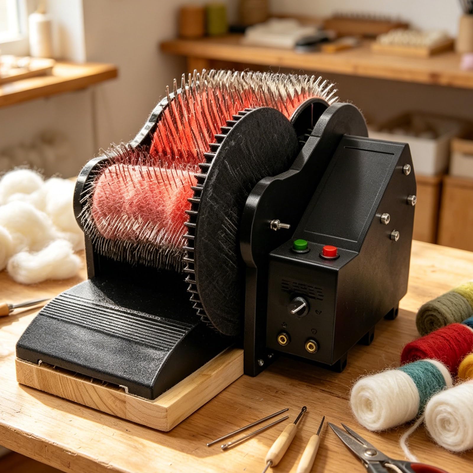 ZyKnaurral Sheep Fleece Drum Carder, Electric Carding Machine, 56 RPM, for Fast Color Mixing, Combing, Spinning,for DIY Craft Make Felt Animals