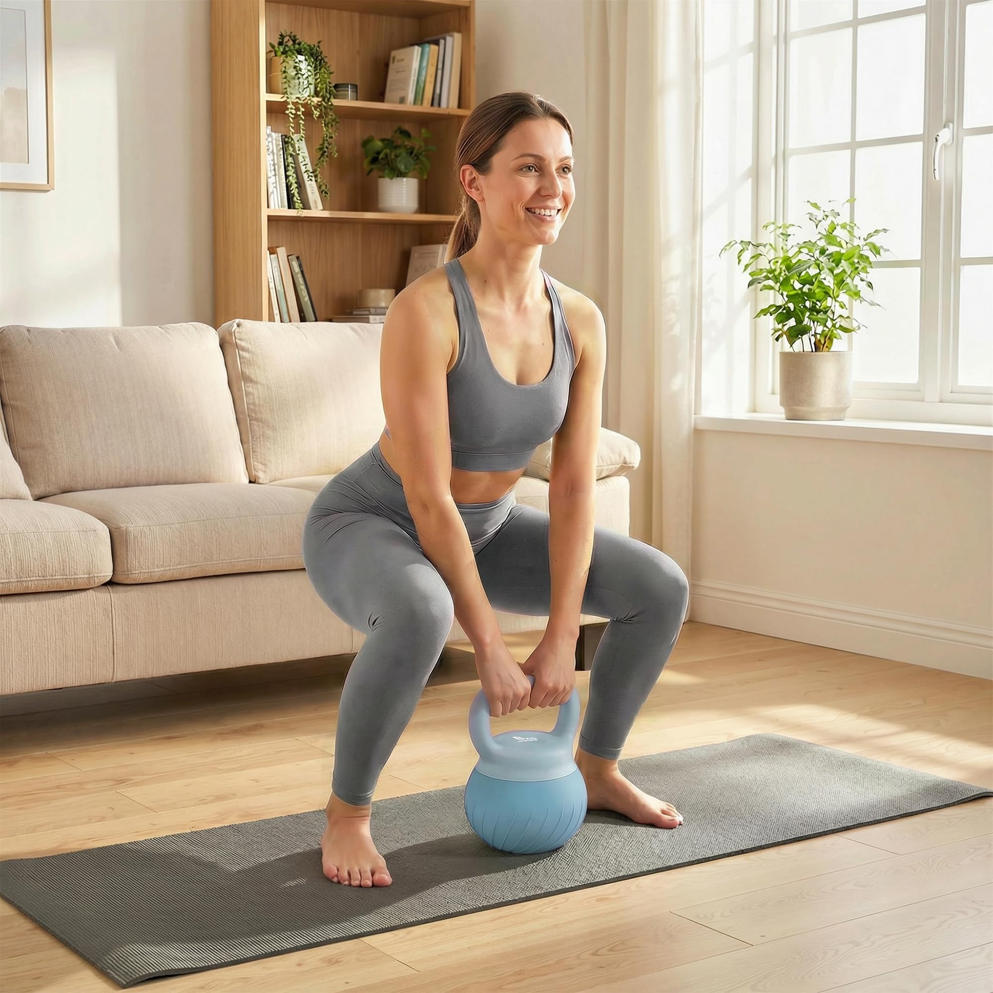SPORTNOW Pesa Rusa 8 kg, Soft Kettlebell Relleno de Arena Metálica y Mango Antideslizante, para Entrenamiento Culturismo en Casa, Gimnasio, Azul Claro