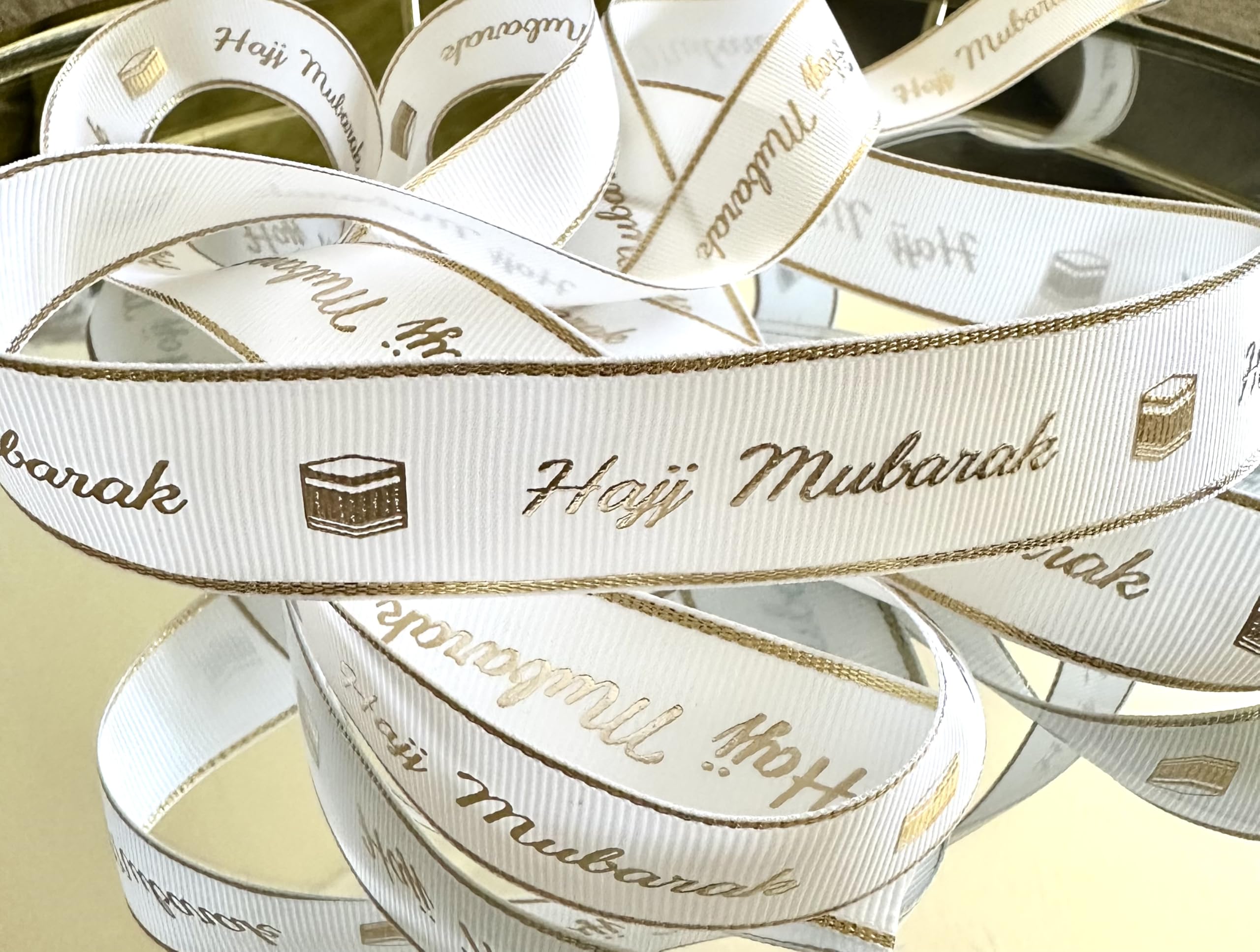 Generic 5M Hajj Mubarak White Grosgrain Ribbon, Perfect for Gift Wrapping, Presents, 5 Meter Length, 1 Inch Width