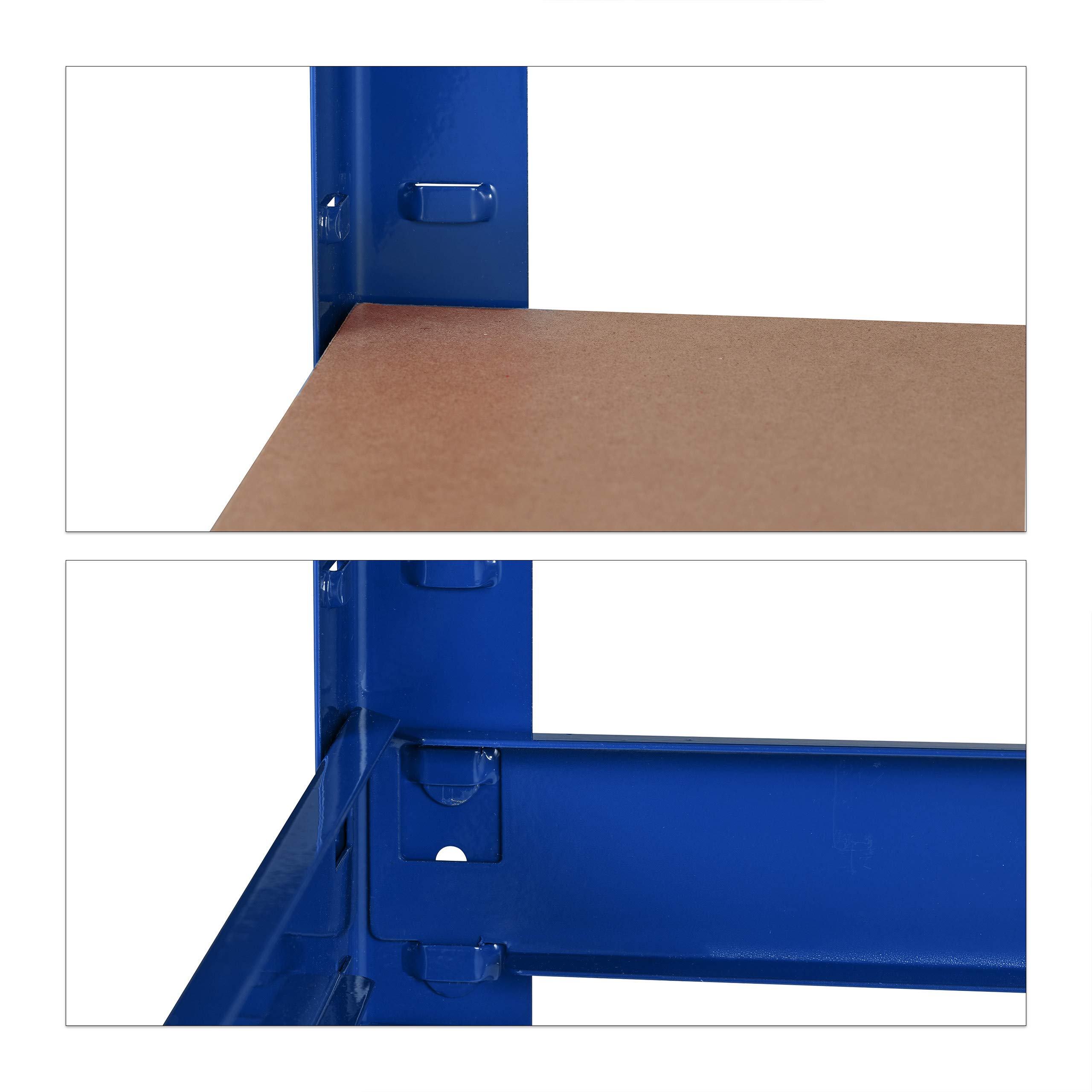 Relaxdays Scaffale in Metallo, Banco da Lavoro, Capacità fino a 900 kg, 5 Ripiani, Incastro 180x100x60, Acciaio,MDF, blu