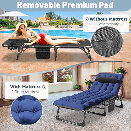 Miniatura 5 de Slsy Cunas para dormir para adultos, tumbonas plegables de 5 posiciones al aire libre, cama plegable portátil, silla de descanso para playa, césped,