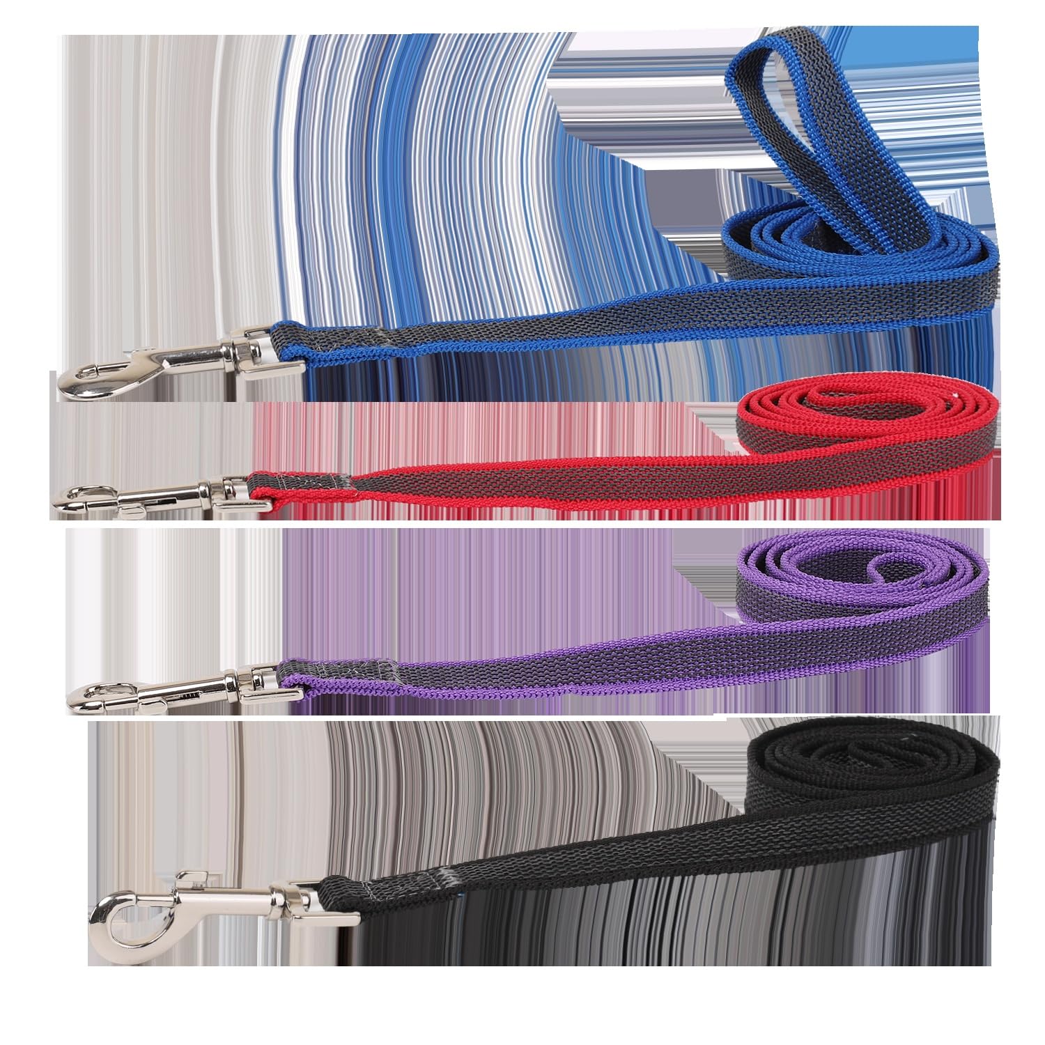 Non-slip dog leash, durable material, adjustable length, secure carabiner; ideal for walks and training.