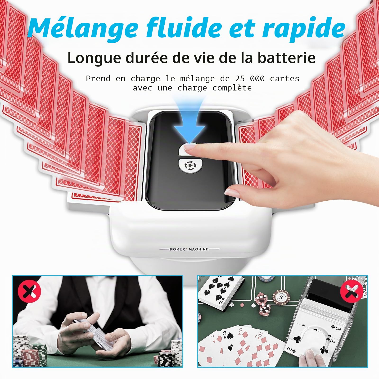 MéLangeur Cartes 2-en-1 Automatique/Manuel, Rechargeable USB | MéLangeur Intelligent Portable Adapté Parties De Poker, Blackjack Et Texas Hold'Em En Famille Et SoiréEs
