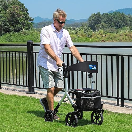 Vista 7 de WALK MATE Andador con ruedas para personas mayores de 5.3 a 7 pies con asiento ajustable en altura, ruedas de 10 pulgadas, andadores ocultos