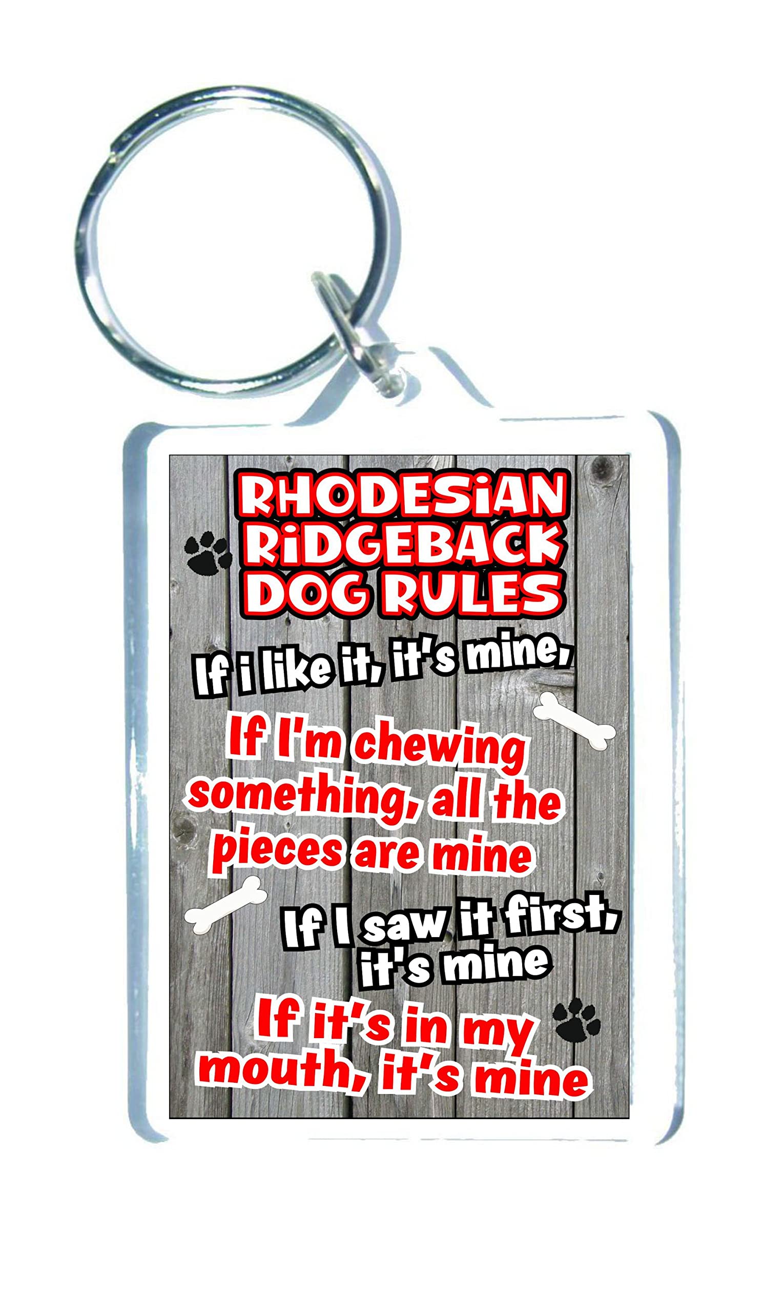 Decalarama Clear Fun Rhodesian Ridgeback Keyring – Dog Rules - If I Like It It's Mine - Cute Animal Novelty Pet Birthday Gift