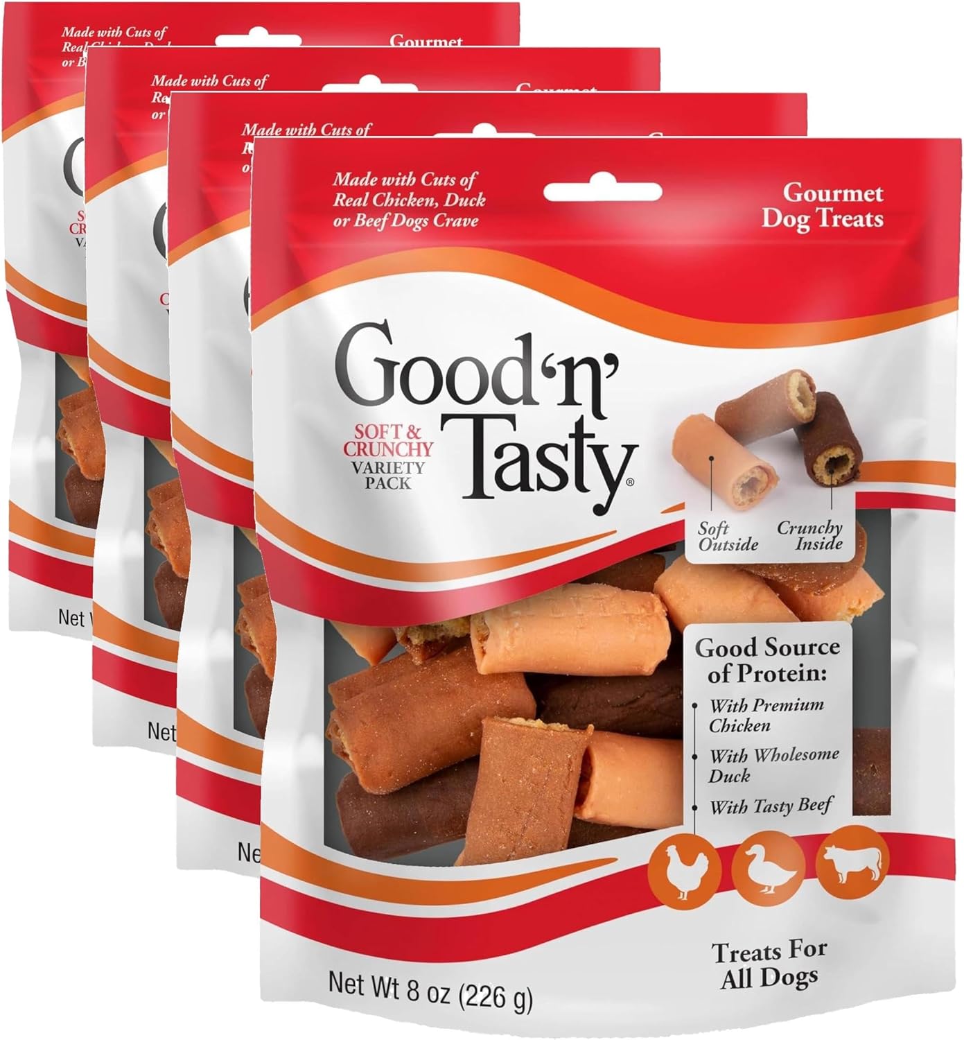 Good ‘N’ Tasty Soft and Crunchy Variety Pack, 8 Ounces, Treats for Dogs (Pack of 4)