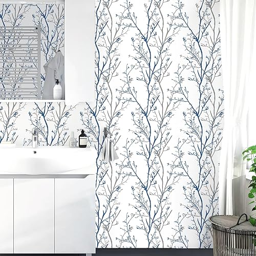 Miniatura 6 de Mecpar Papel Tapiz Despegar y Pegar Gris Azul de Ramas de Árbol 17.71" x 590" Papel de Pared Natural Moderno de Ramas de Árbol Papel de Contacto