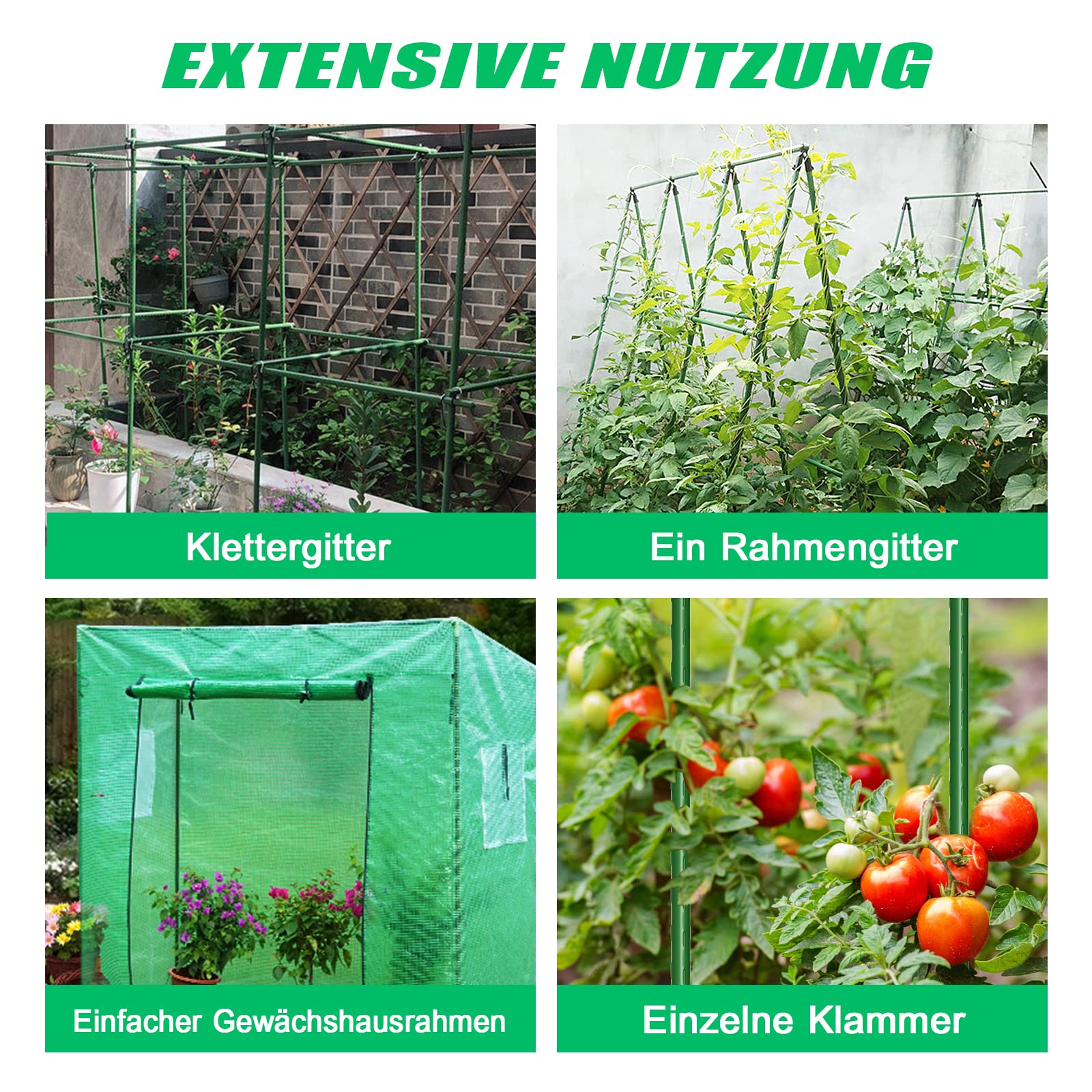 SUNYRISY Gurke Rankhilfe, Rankgitter mit Netz Pflanzenhalter für Gurke, Rankhilfen für Kletterpflanzen, Tomaten Rankhilfe, Pflanzenstütze für Blumen & Nutzpflanzen, 150 cm Lang, Grün