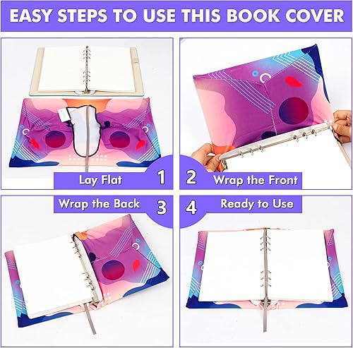 Miniatura 4 de Feela Paquete de 8 fundas elásticas de tela jumbo para libros, lavables, duraderas, reutilizables, de nailon para libros de texto de tapa dura,