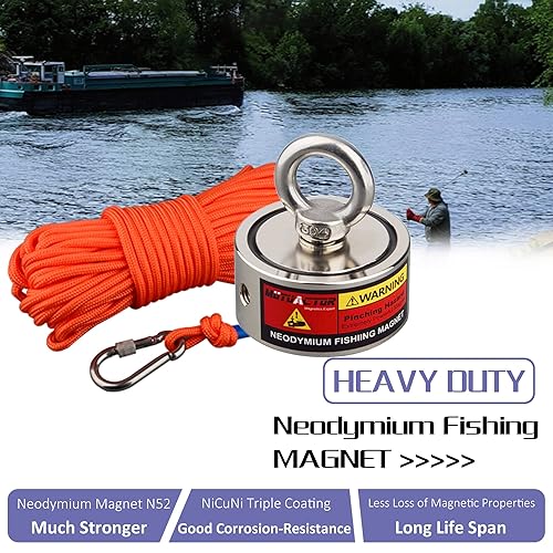 Vista 26 de MUTUACTOR Kits de pesca con imán, imanes de pesca de rotación fuerte de 600 libras, imán giratorio de neodimio de tierras raras con cuerda