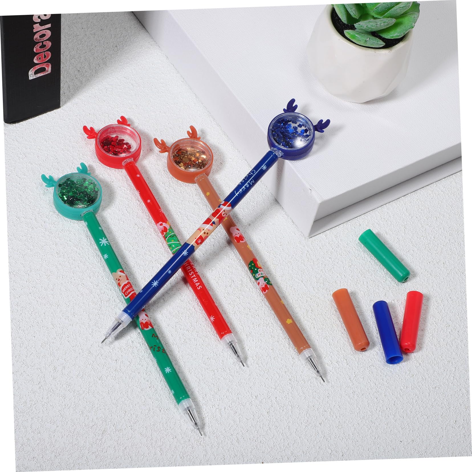 36 Pièces Stylos Gel Couleurs Noël avec Toppers Renne Paillettes Stylos Fins Portables Fournitures Bureau et École