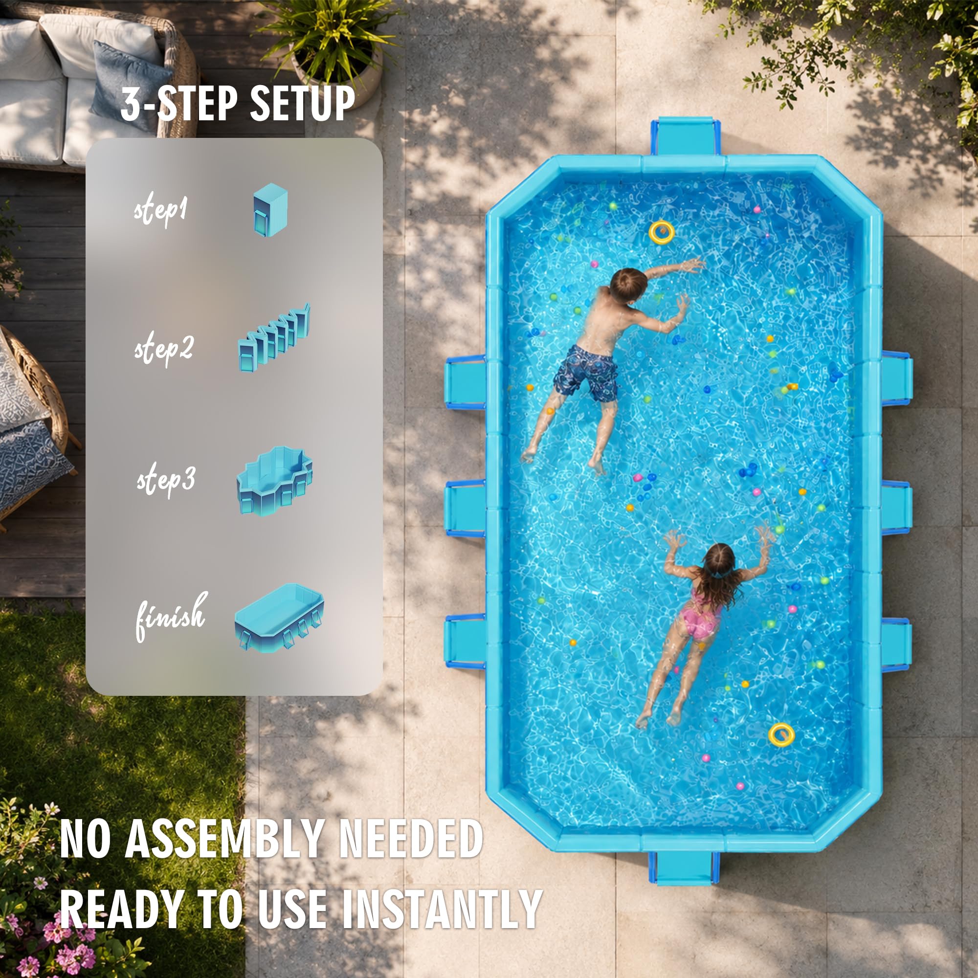 Faltbarer Pool, nicht aufblasbarer Swimmingpool für Kinder, Erwachsene und Haustiere, großer faltbarer Pool mit stabilen Metallhalterungen, geeignet für Hinterhof-Gärten im Freien, 294,6 x