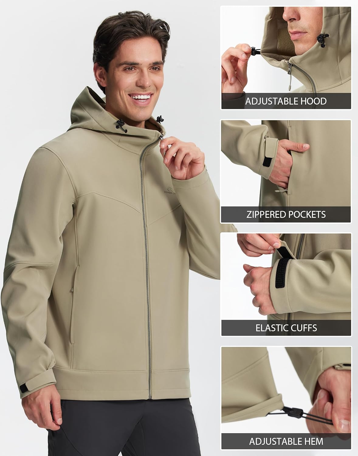 Pioneer Camp Men's Softshell Jacket with Hood Fleece Lined Water-resistant Soft Shell Winter Jacket Windbreaker Hiking Travel - Image 6