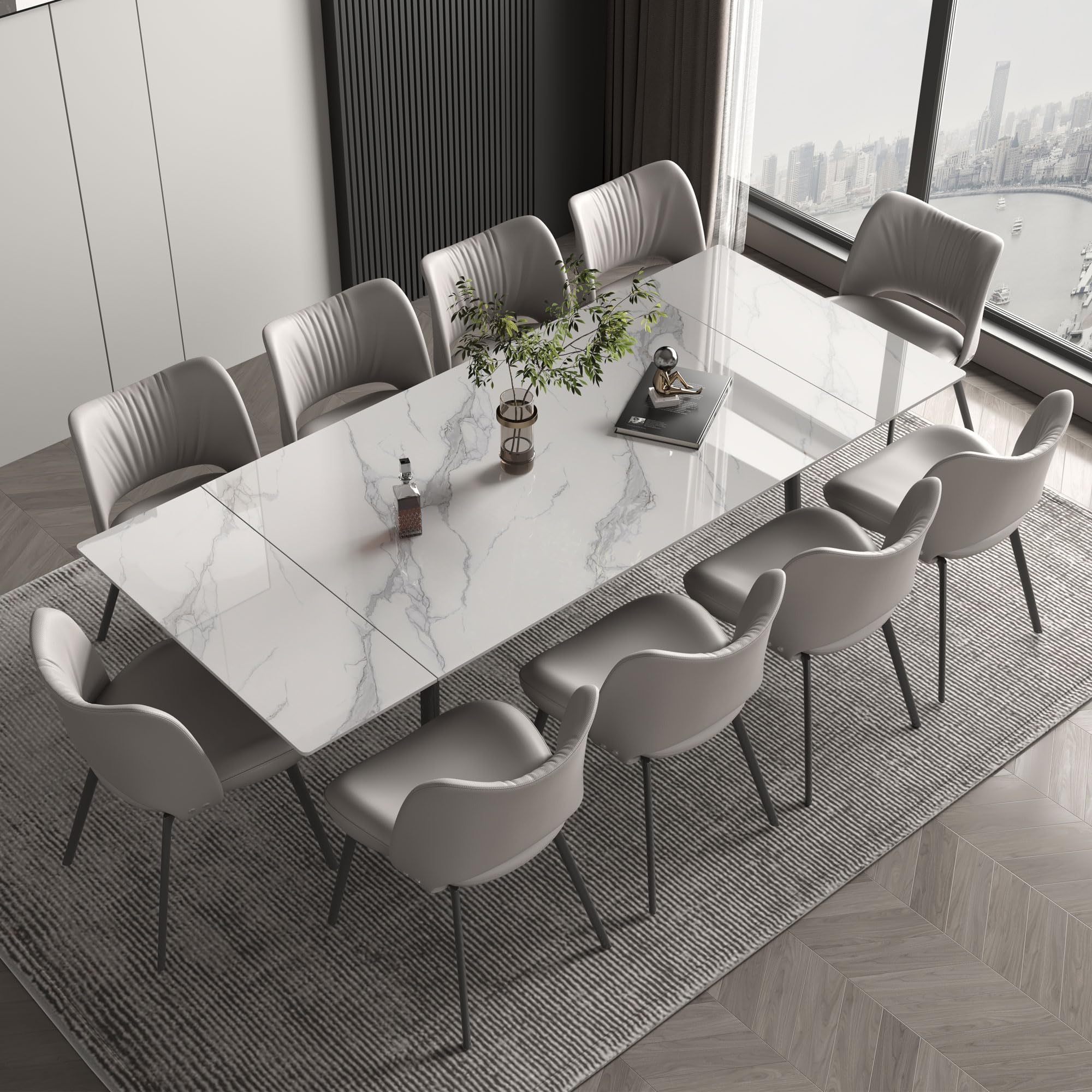 Luck Live 62.9'' to 94.4'' Extendable Dining Tables for 6 to 10 - New sintered Stone Material Rectangle Dining Table -High Hardness,White, Easy