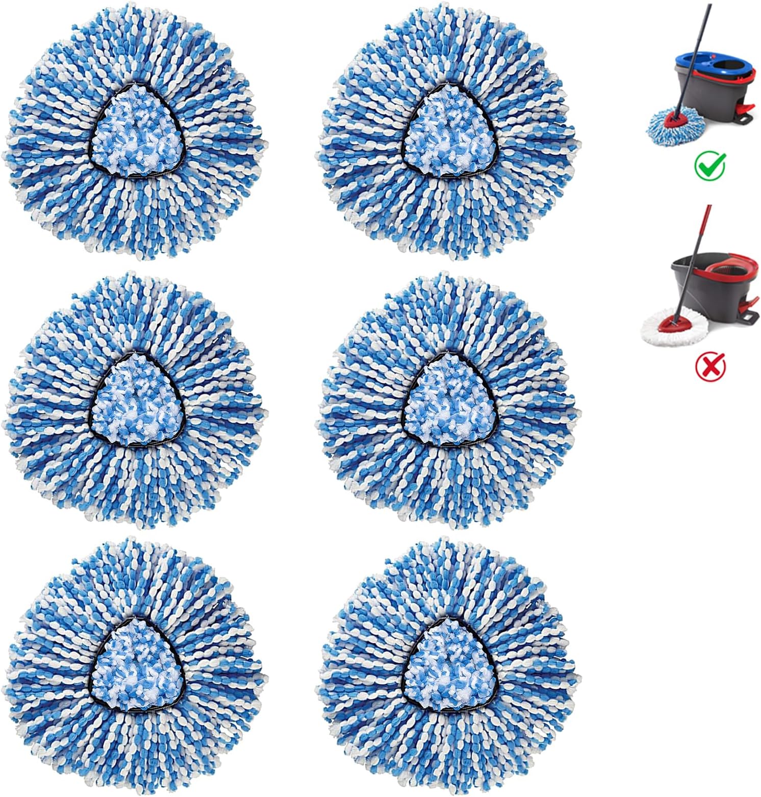 2-Tank Mop Heads Replacements for O-Ceda RinseClean Dual System, Microfiber Refills, Easy Cleaning Mop Repalce Head Blue 6 Pack