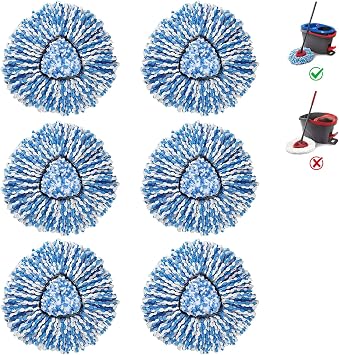 2-Tank Mop Heads Replacements for O-Ceda RinseClean Dual System, Microfiber Refills, Easy Cleaning Mop Repalce Head Blue 6 Pack
