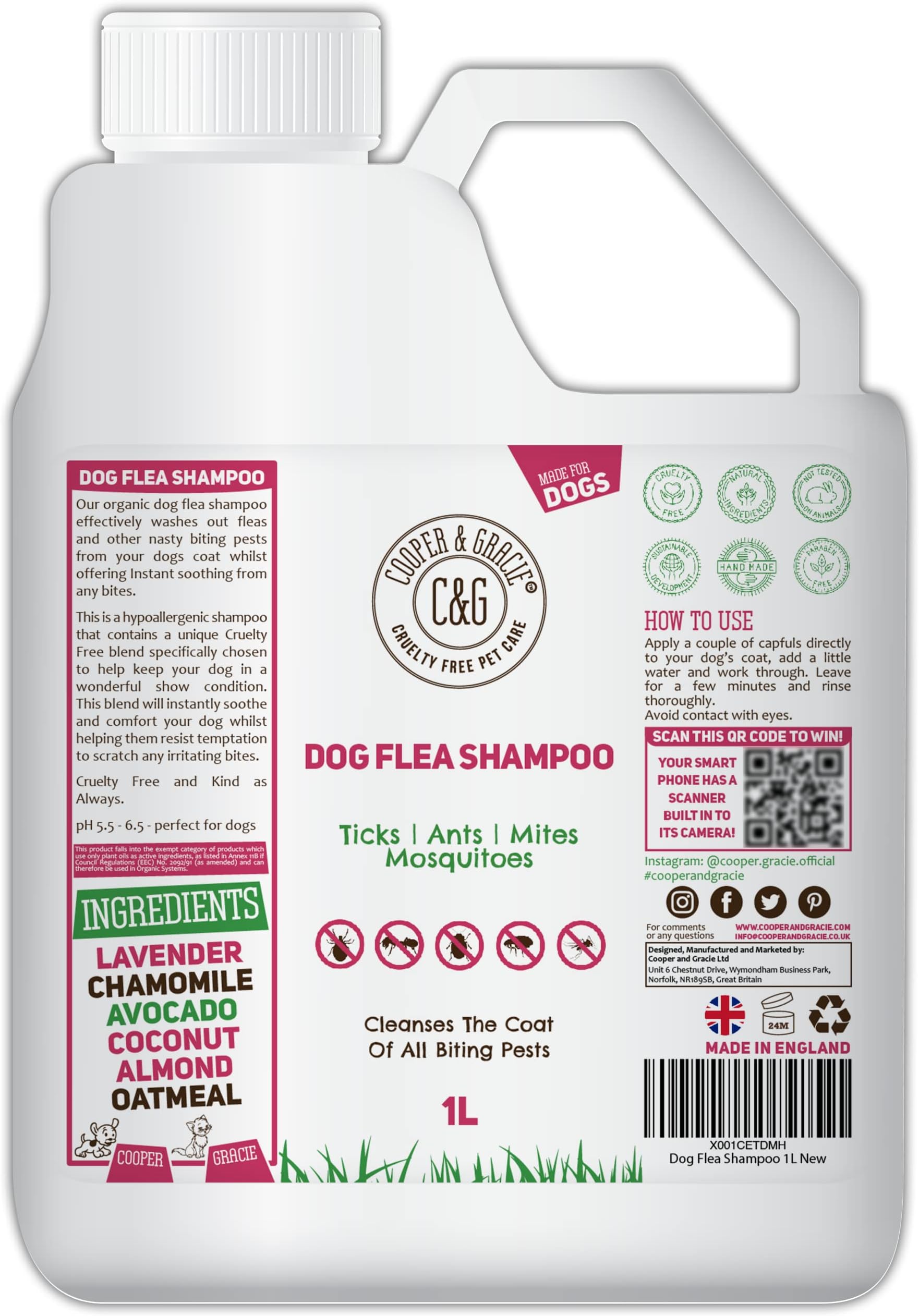 Dog Flea Shampoo for Itchy Skin 1 Litre - Medicated Flea & Tick Shampoo for Sensitive and Smelly Dogs and Puppies - Antibacterial & Anti-Fungal Grooming Treatment