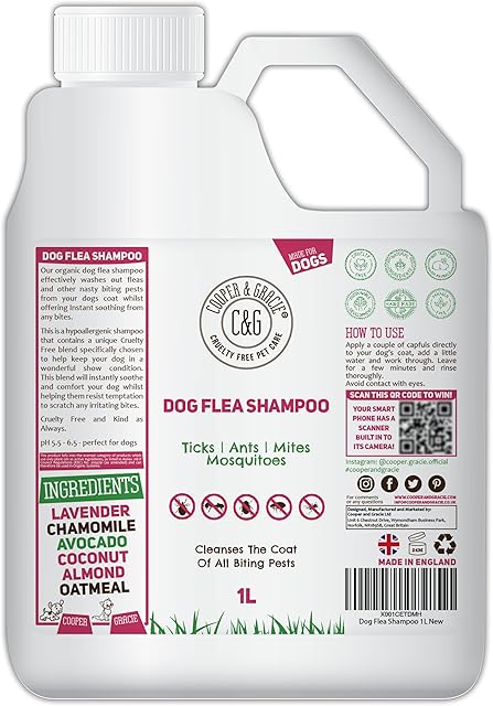 Flea Shampoo For Dogs 1 Litre - Sensitive Itchy Skin Dog and Puppy Grooming - Medicated Fleas Treatment